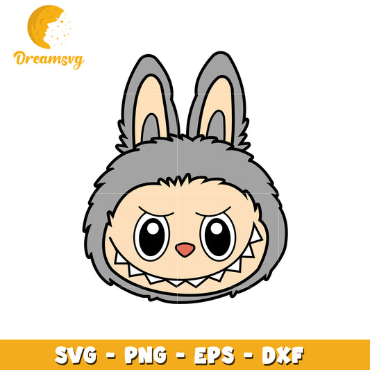Grey labubu head svg, popmart labubu svg, labubu dolls svg