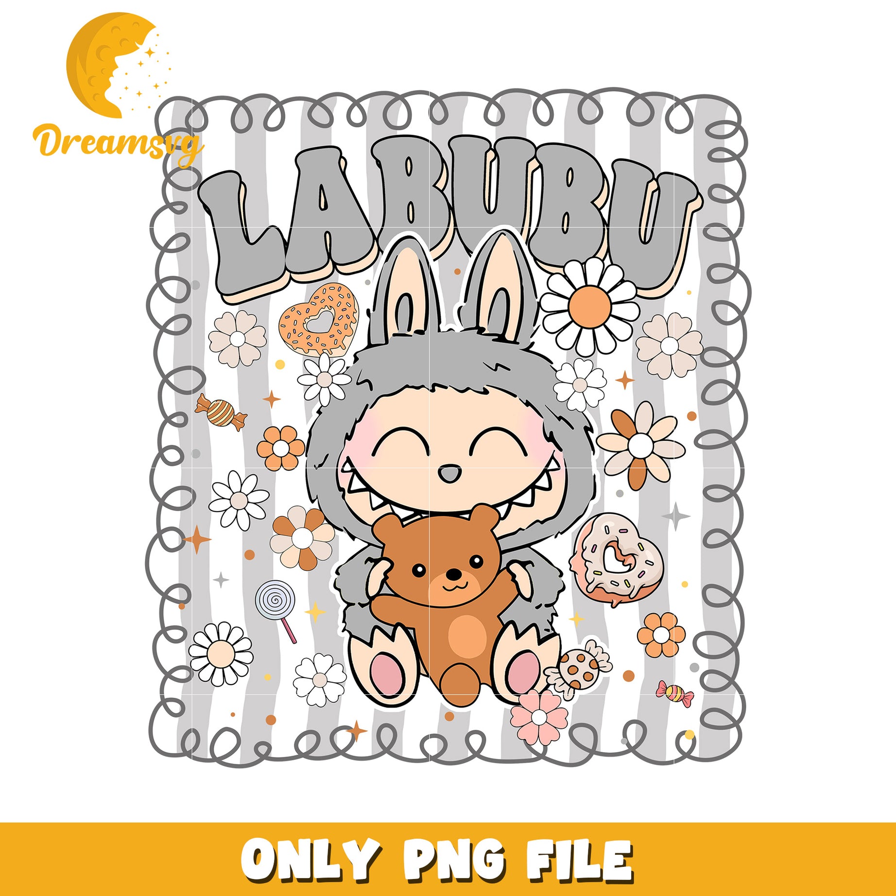 Grey labubu png, popmart usa png, labubu keychain​ png