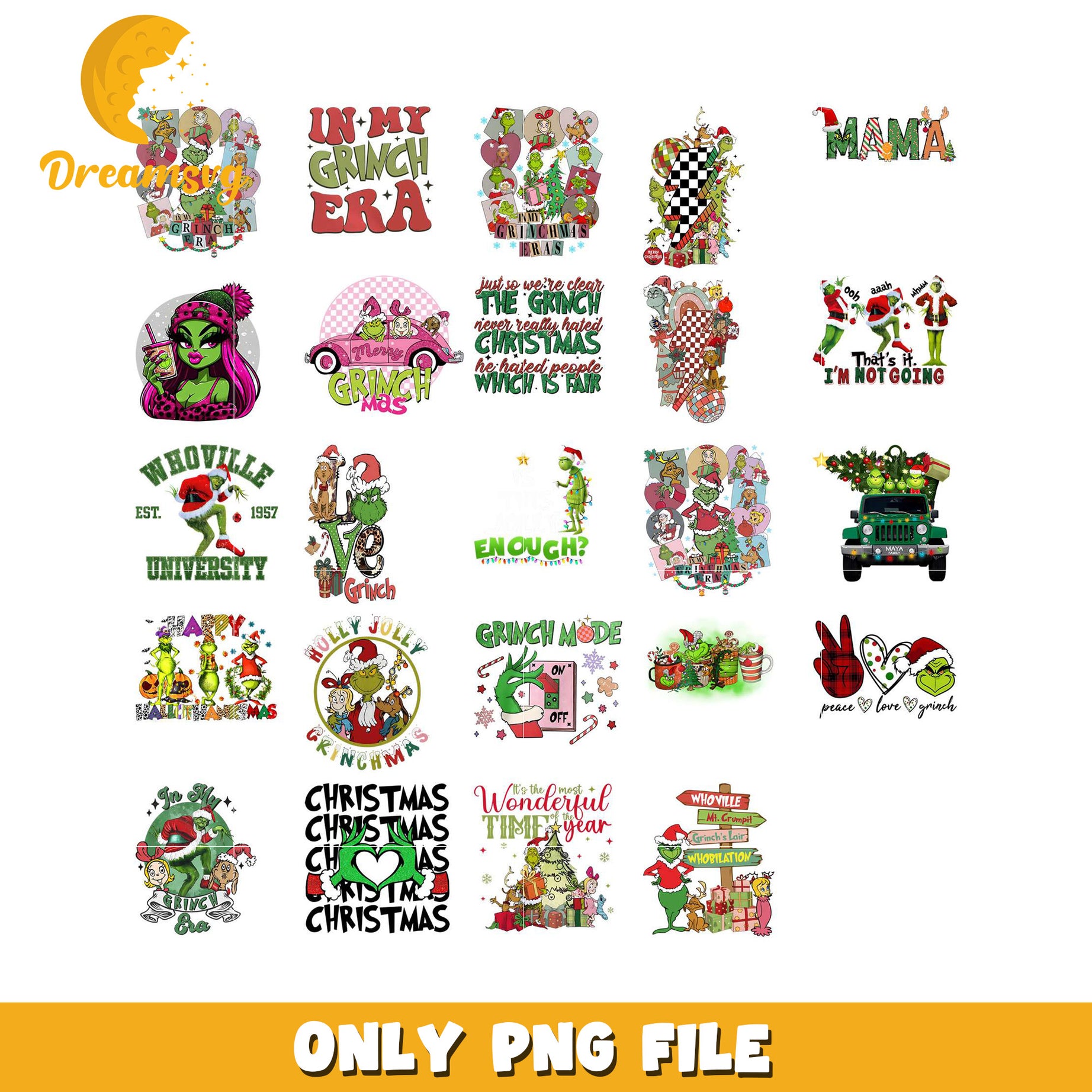 Grinch-Themed PNG Bundle for Holiday Crafts and Projects