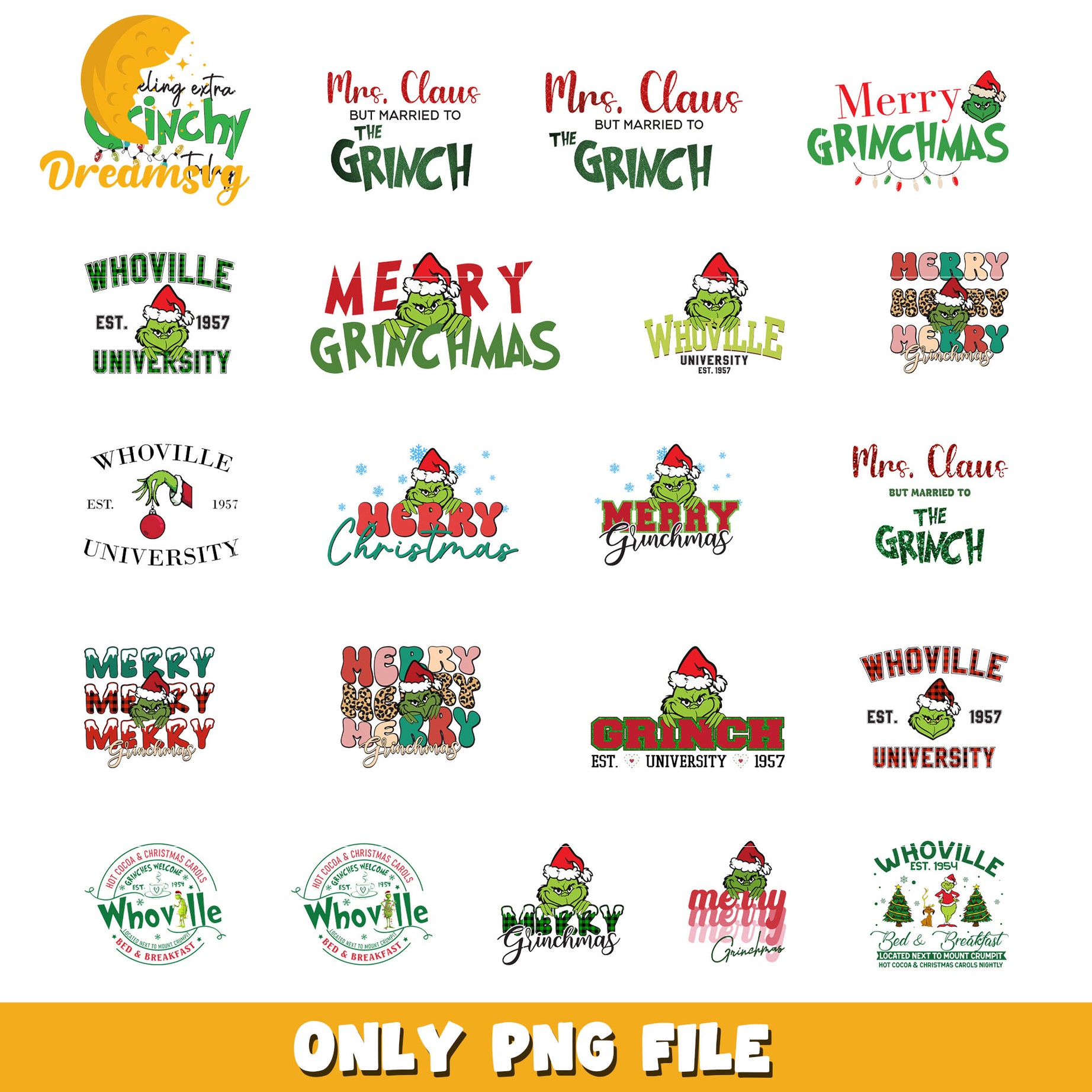 Whoville est 1957 university design bundle png, merry grinchmas png