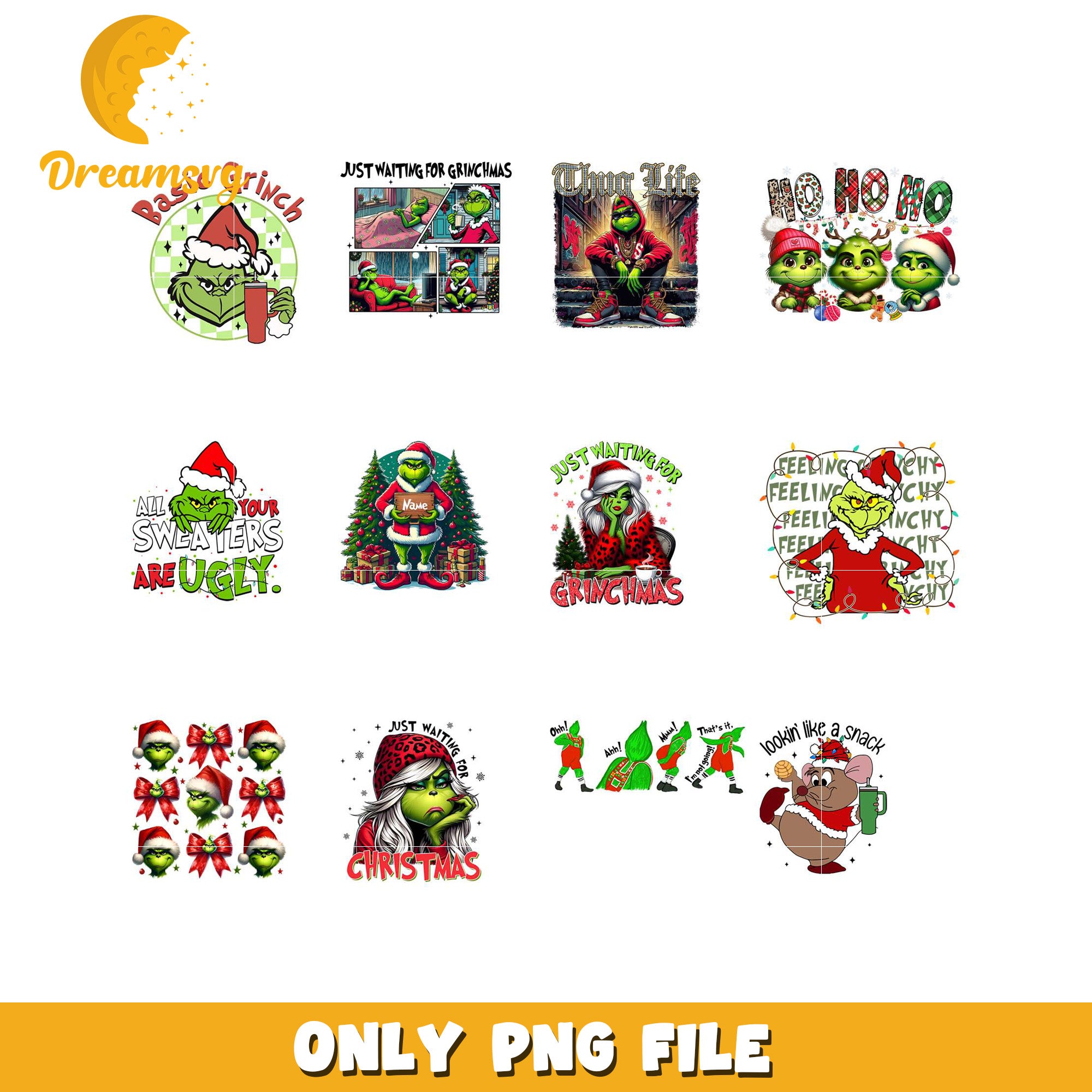 Grinch Bundle PNG Designs for Holiday Crafts and Fun