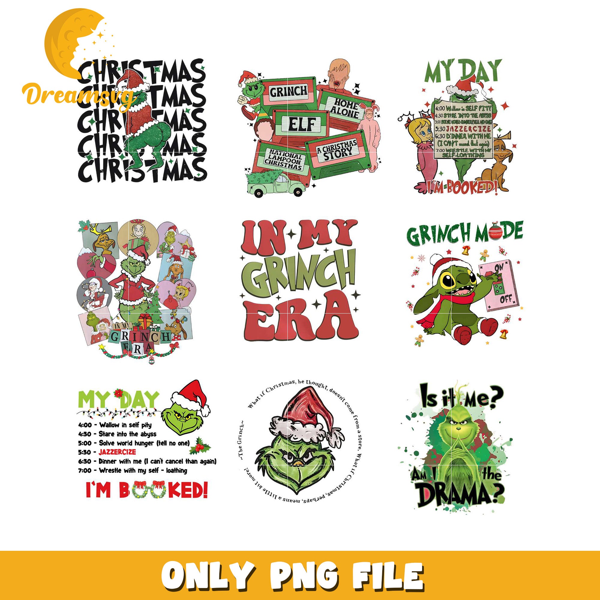 Grinch Christmas PNG Bundle 7 Designs – DreamSVG Store