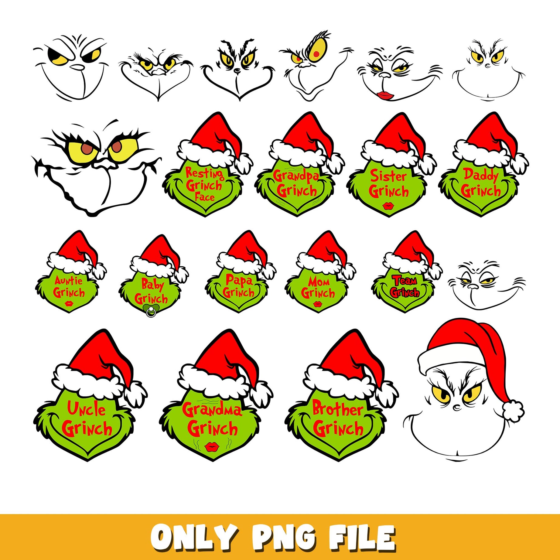 Grinch Faces png, Grinch bundle png, cartoon png 