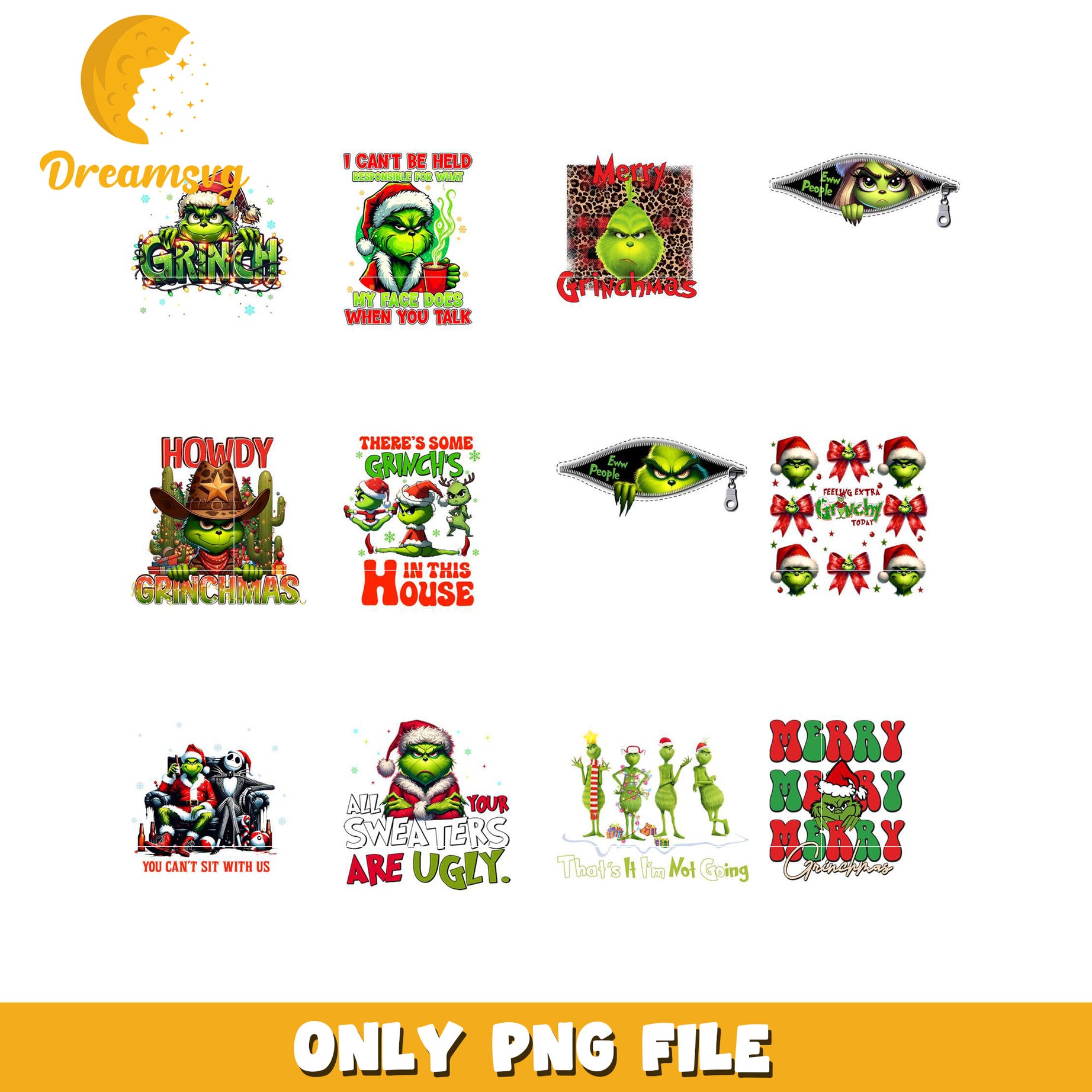 Grinch Holiday PNG Bundle Fun Christmas Designs Pack