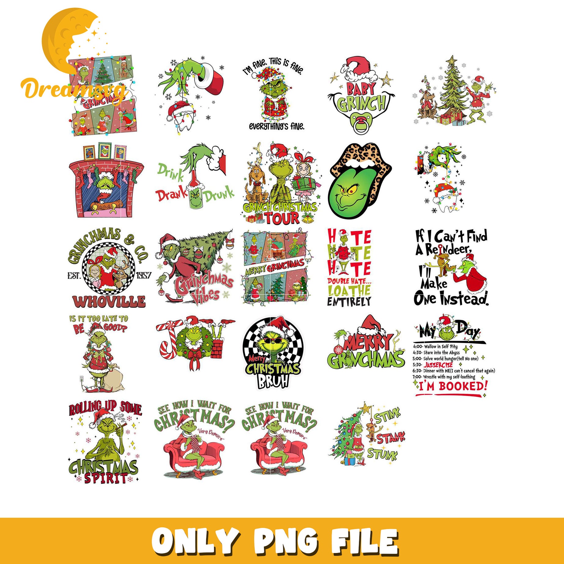 Grinch Inspired Christmas Bundle PNG for Holiday Fun