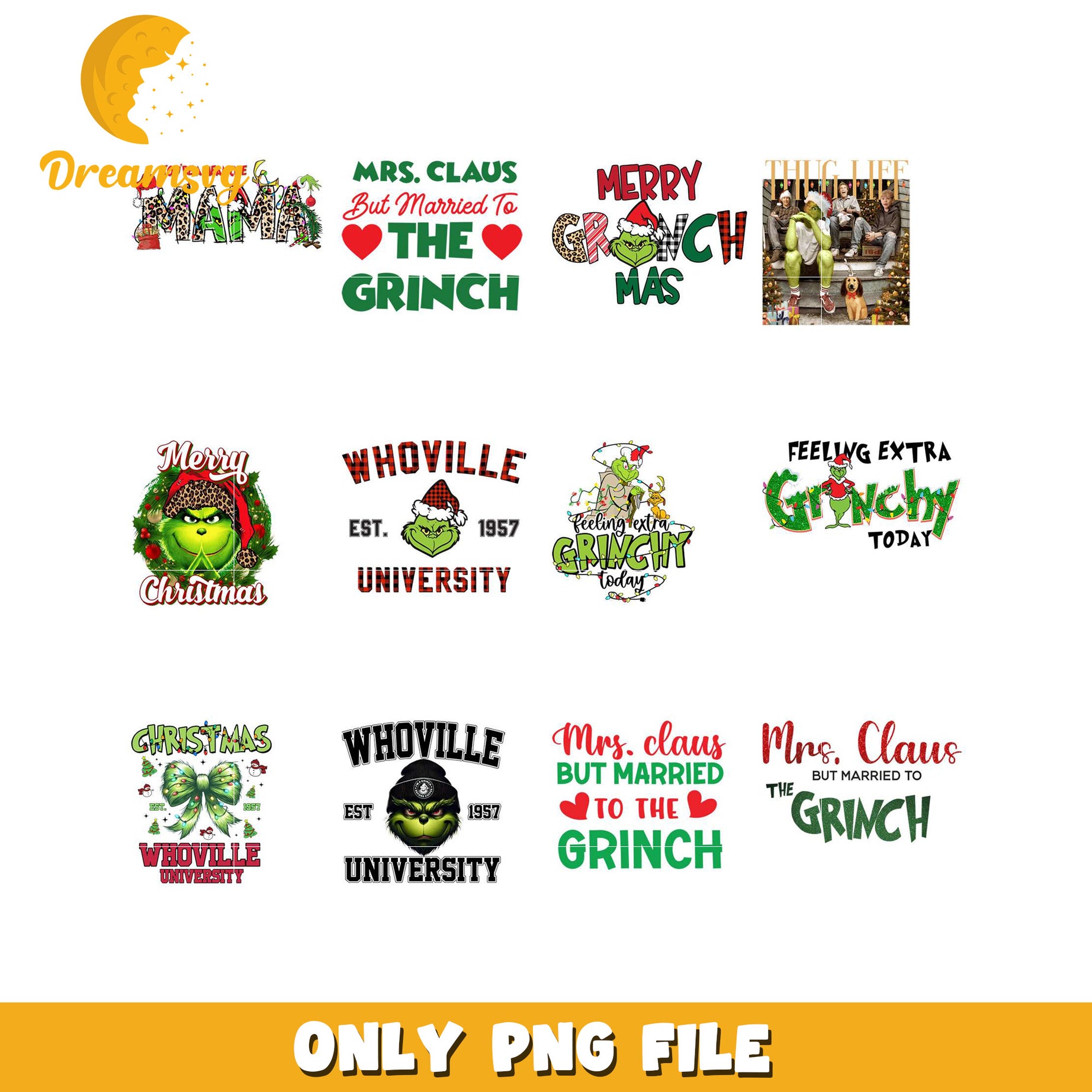 Grinch Inspired PNG Bundle for Holiday Crafts and Designs