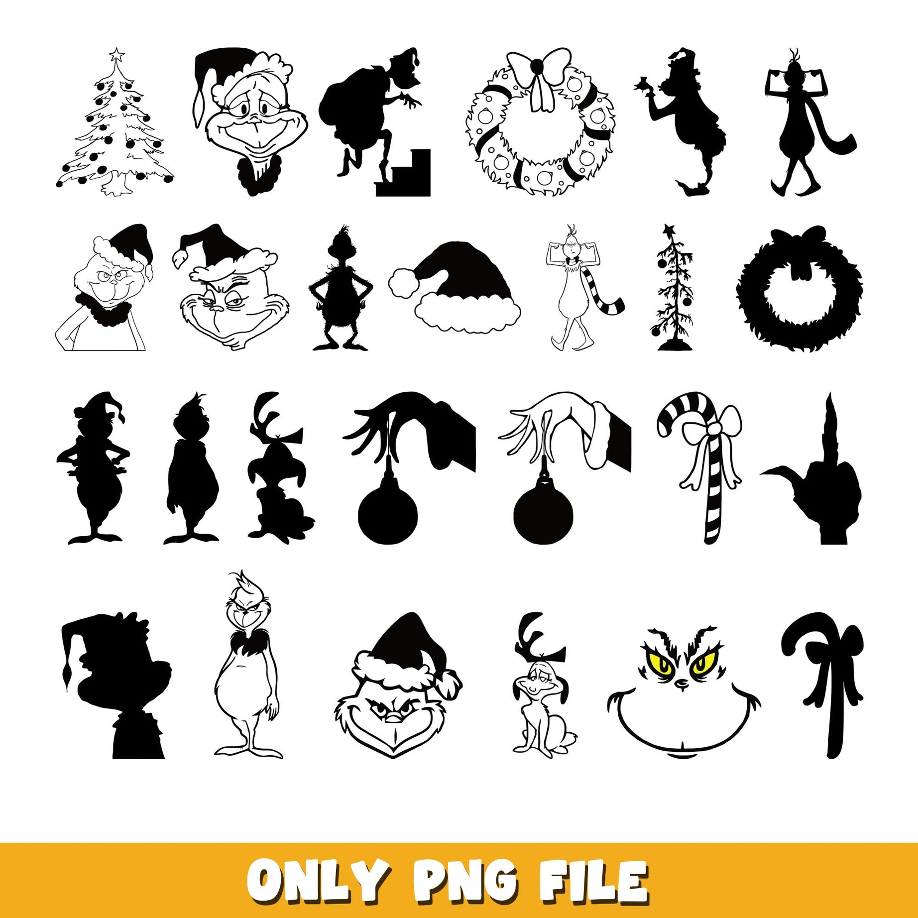 The grinch Christmas black png, grinch bundle png, cartoon png 