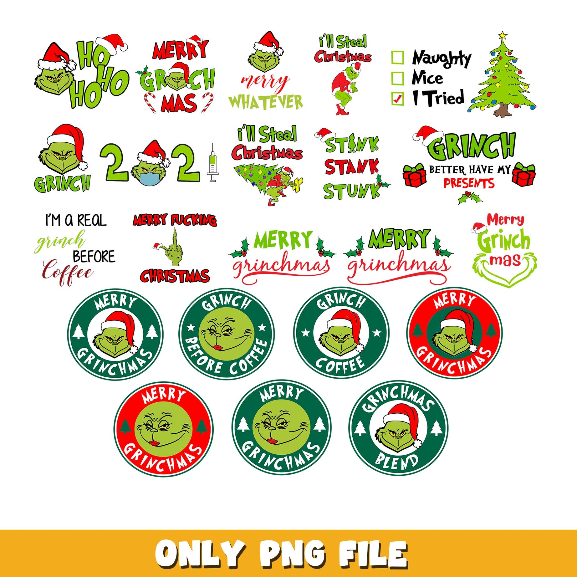  Merry Grinchmas logo png, grinch bundle png, cartoon png 