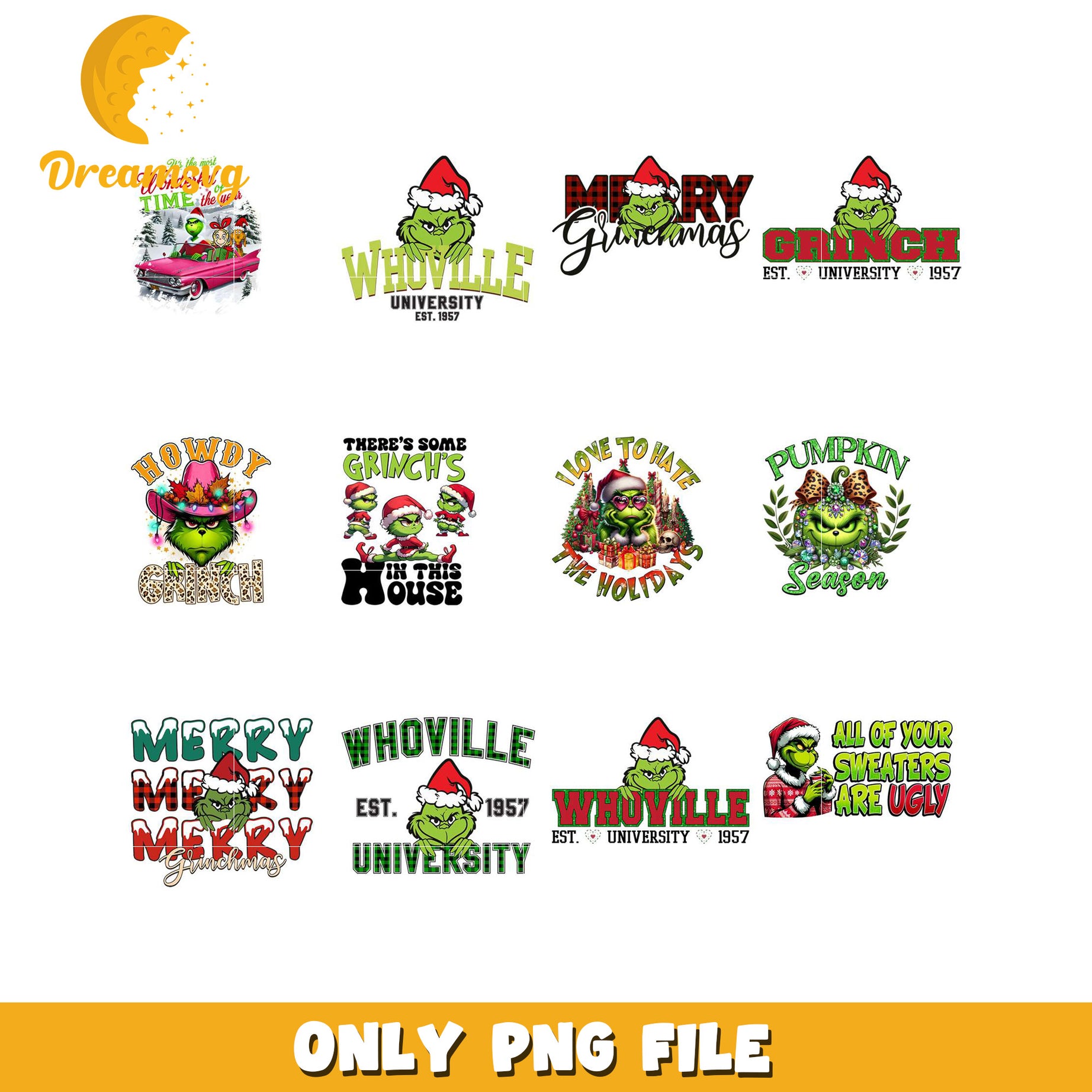 Grinch Themed Holiday Bundle PNG for Festive Cheer