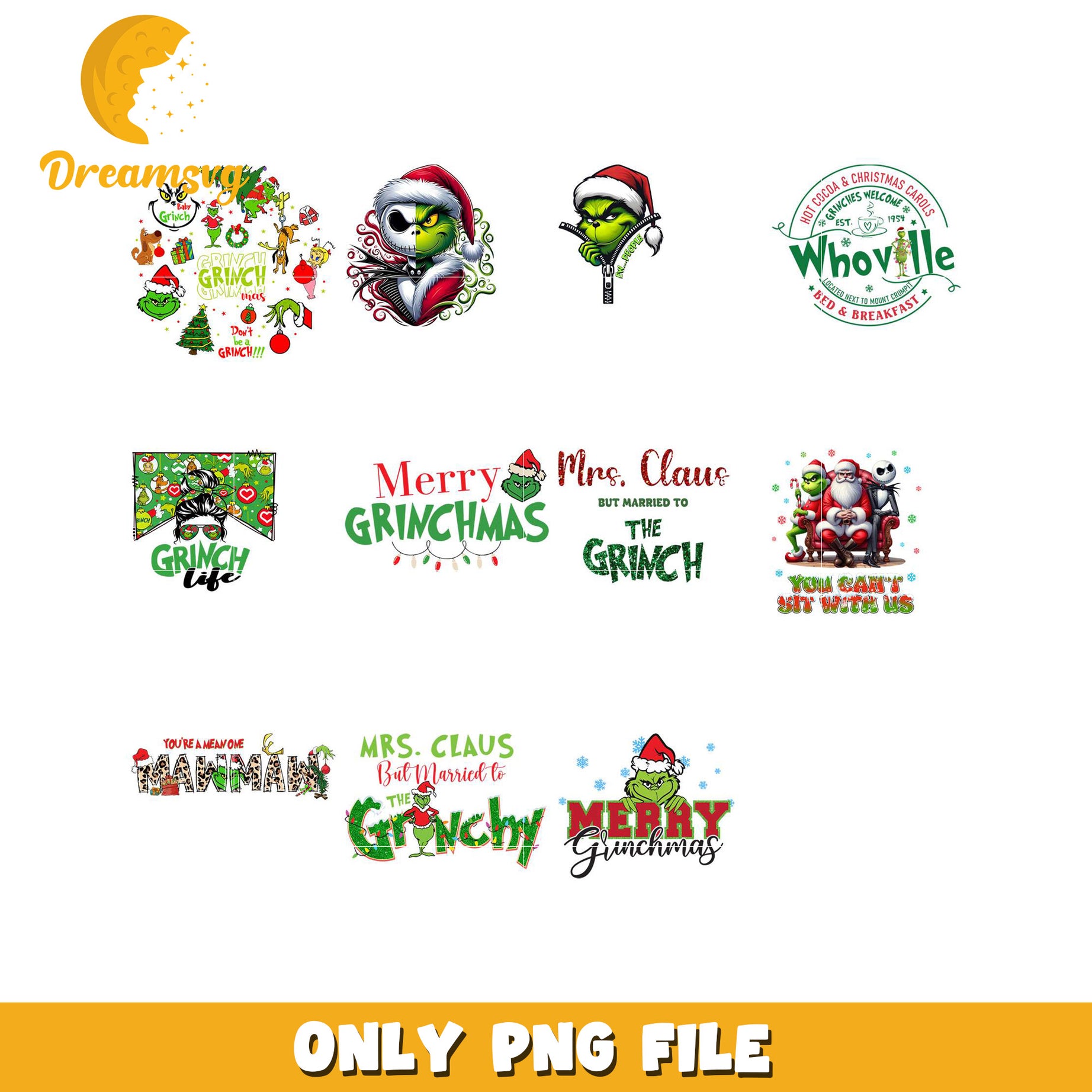 Grinch Themed Holiday Bundle PNG for Festive Crafting