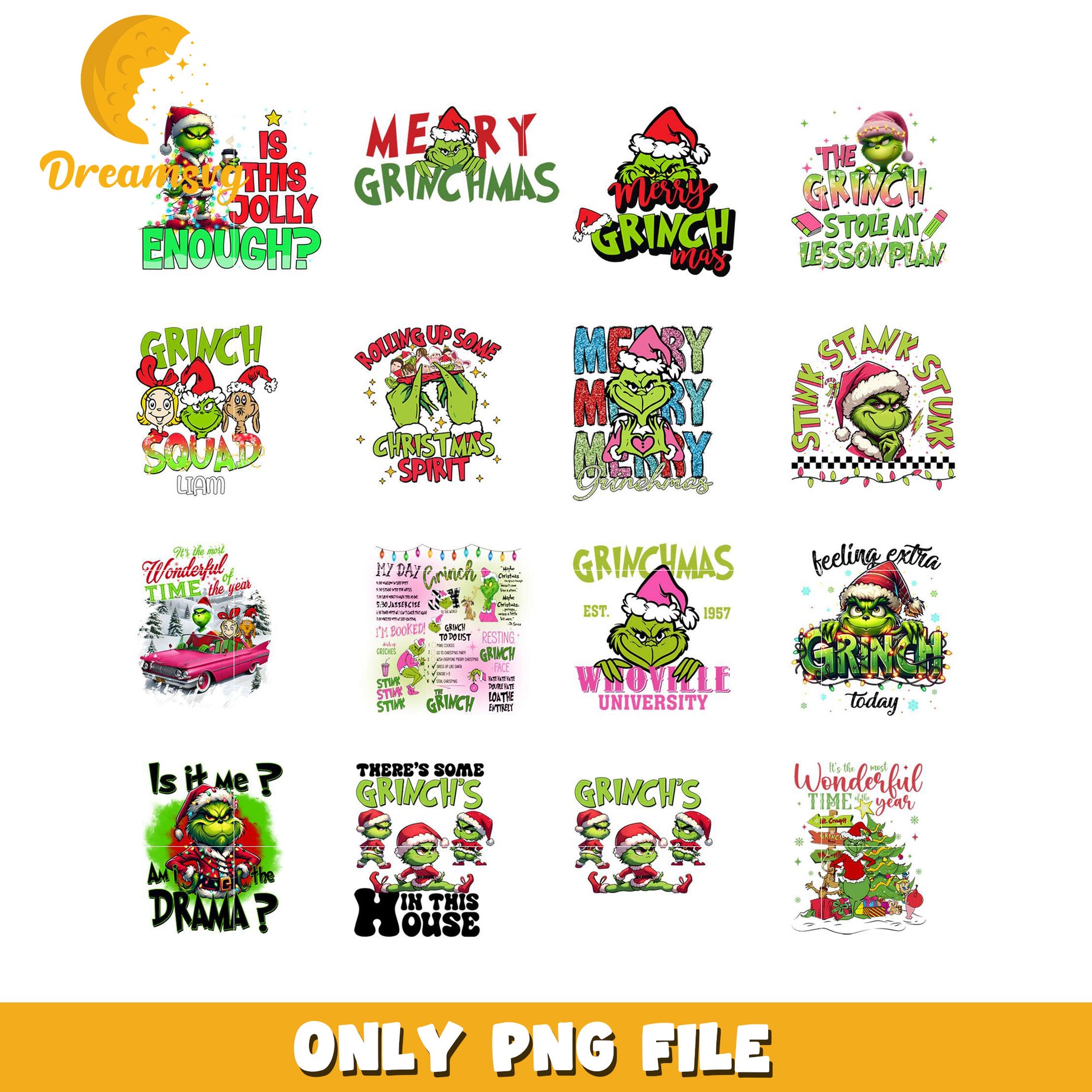 Grinch Themed PNG Bundle for Holiday Crafts and Designs