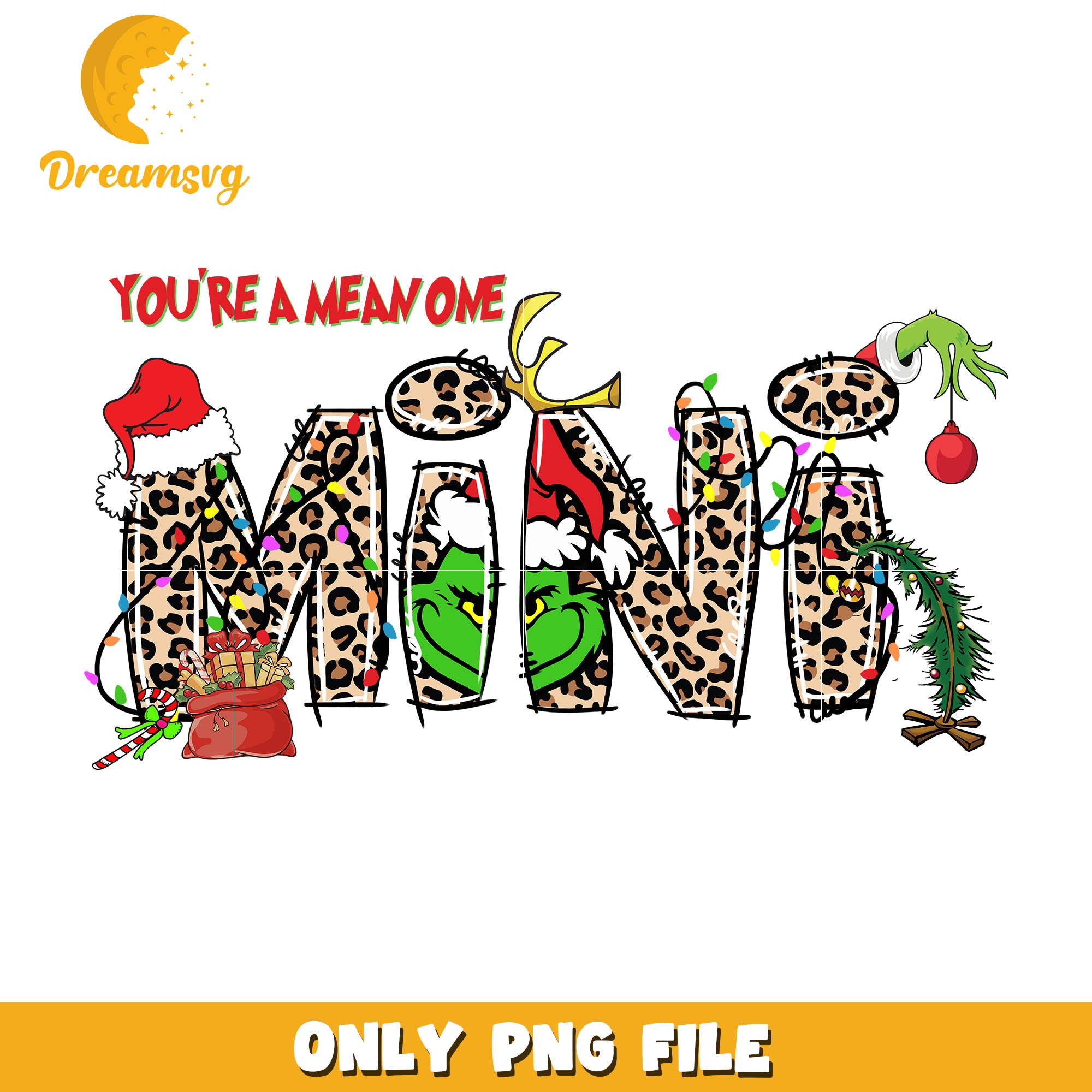 Grinch You're the mean one mini boutique png, grinchmas png, santa hat png