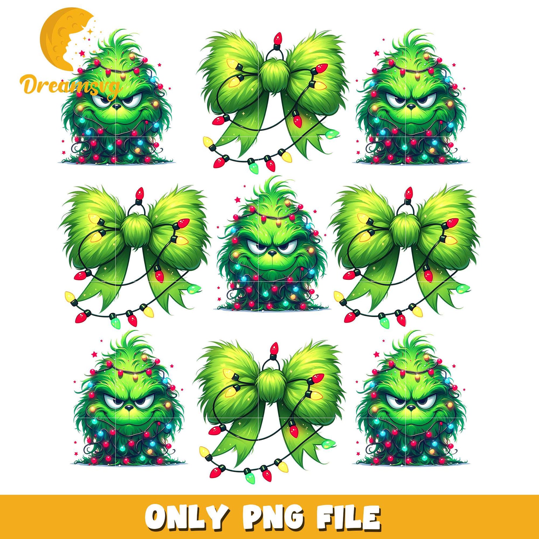 Grinch and green christmas bow bundle png, grinch png, christmas png