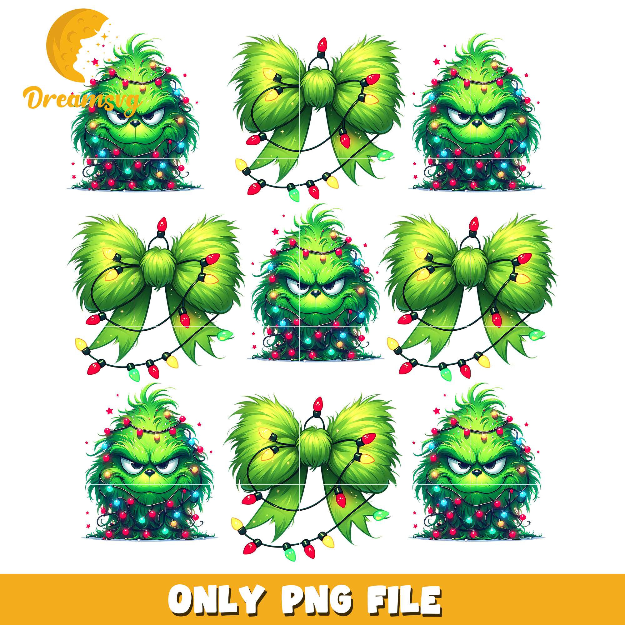 Grinch and green christmas bow bundle png, grinch png, christmas png