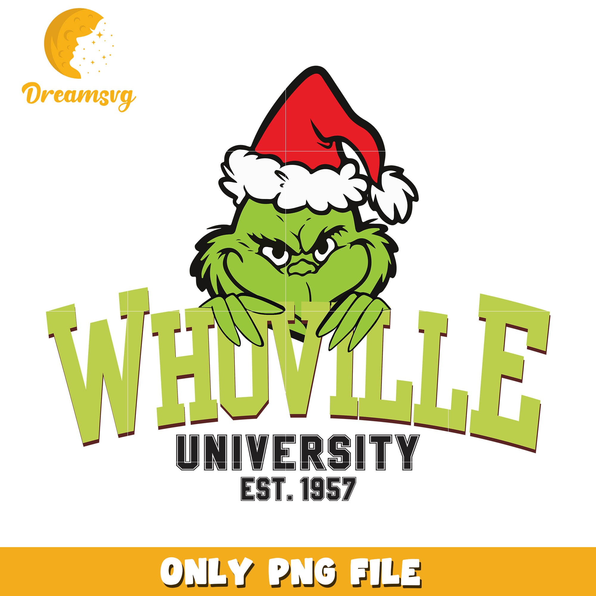 Grinch face look up whoville university est 1957, grinch face png