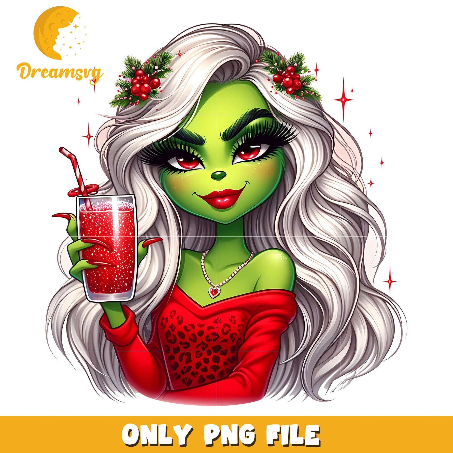 Grinch girl Wreath drink png, grinch girl png, christmas png