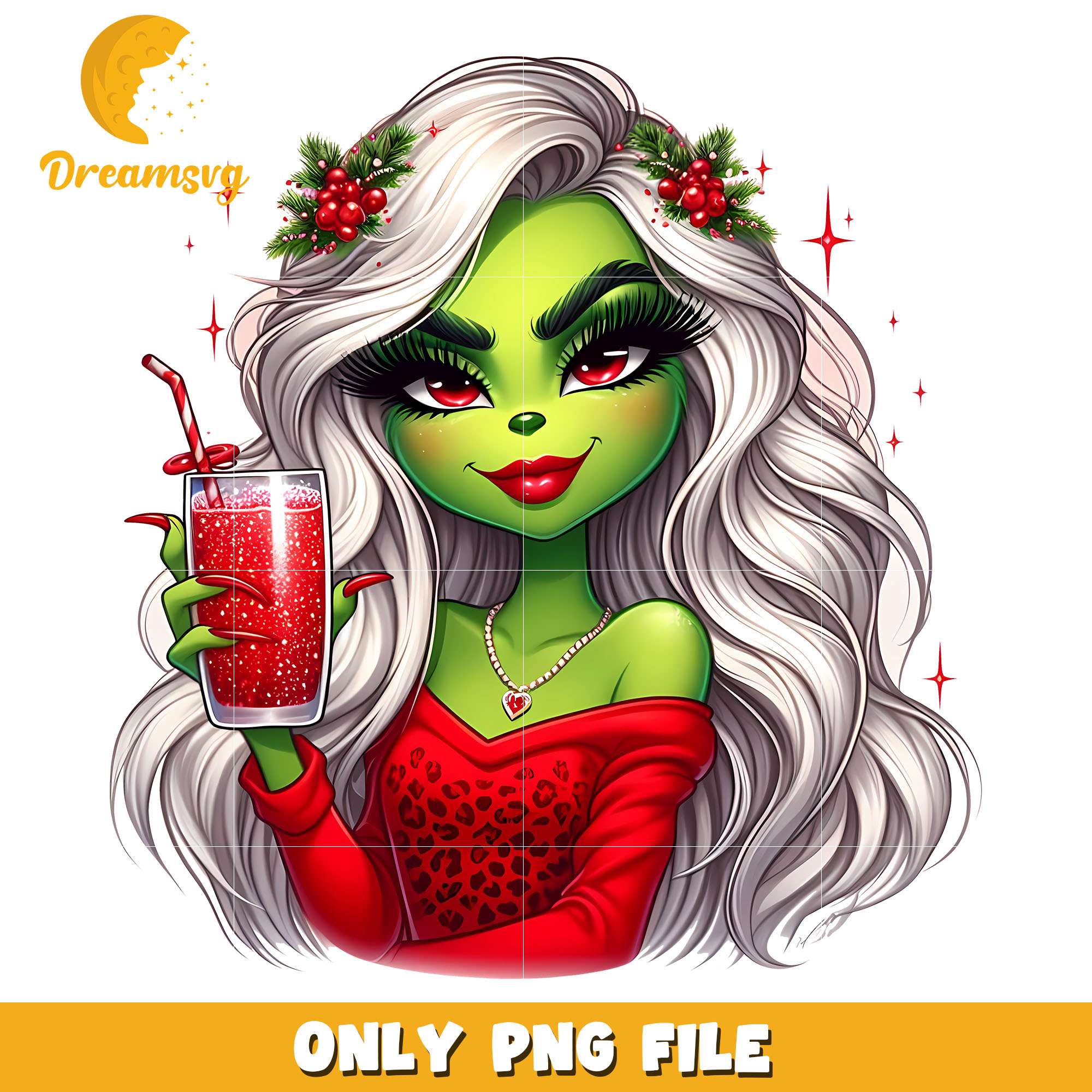 Grinch girl Wreath drink png, grinch girl png, christmas png