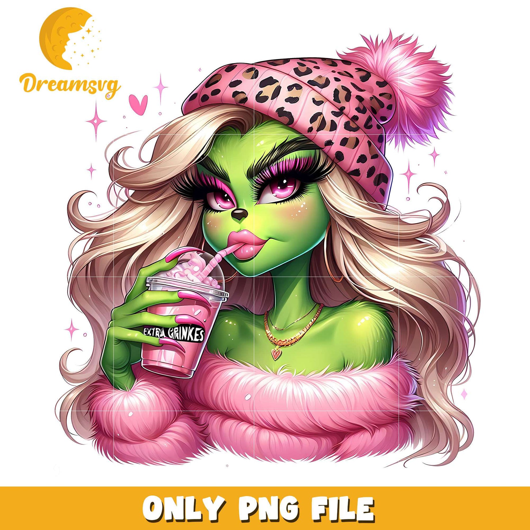 Grinch girl pink beanie png, Grinch girl png, christmas png
