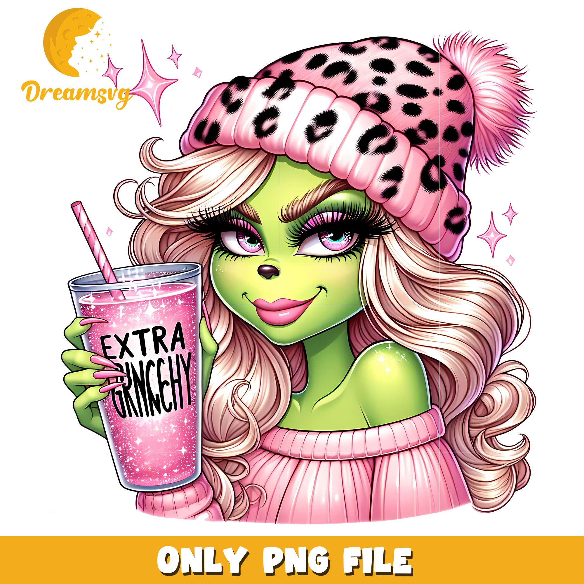 Grinch girl pink beanie png, beanie png, christmas png