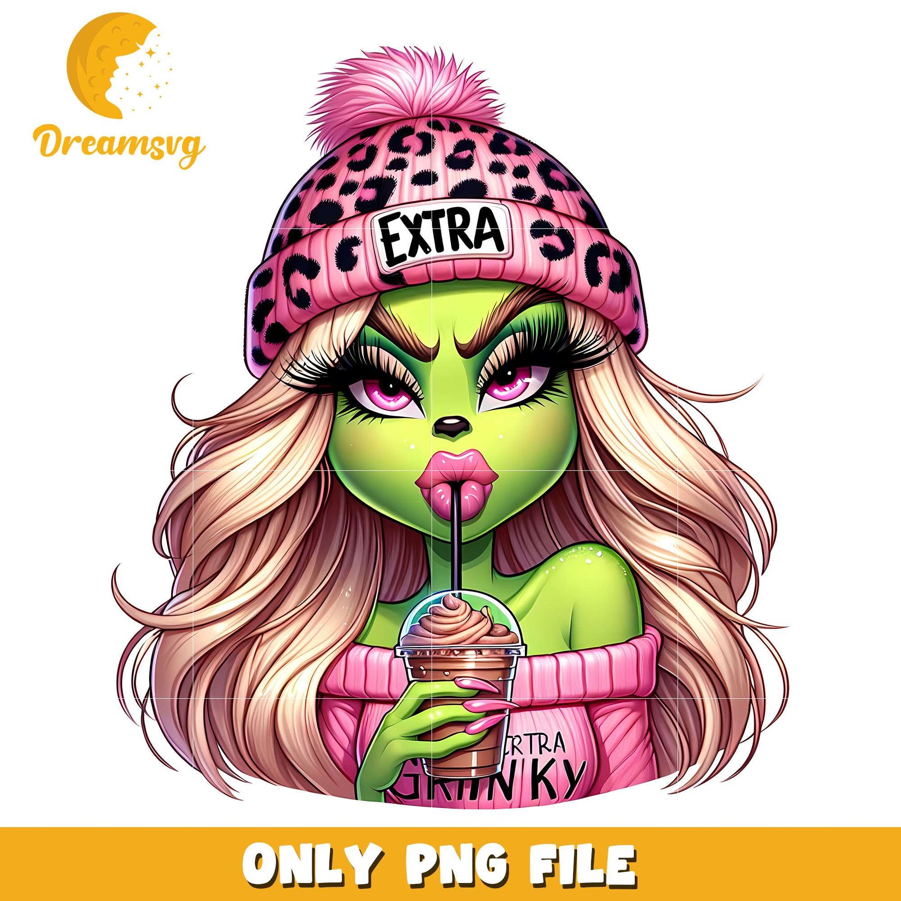 Grinch girl pink coffee png, Grinch girl png, christmas png