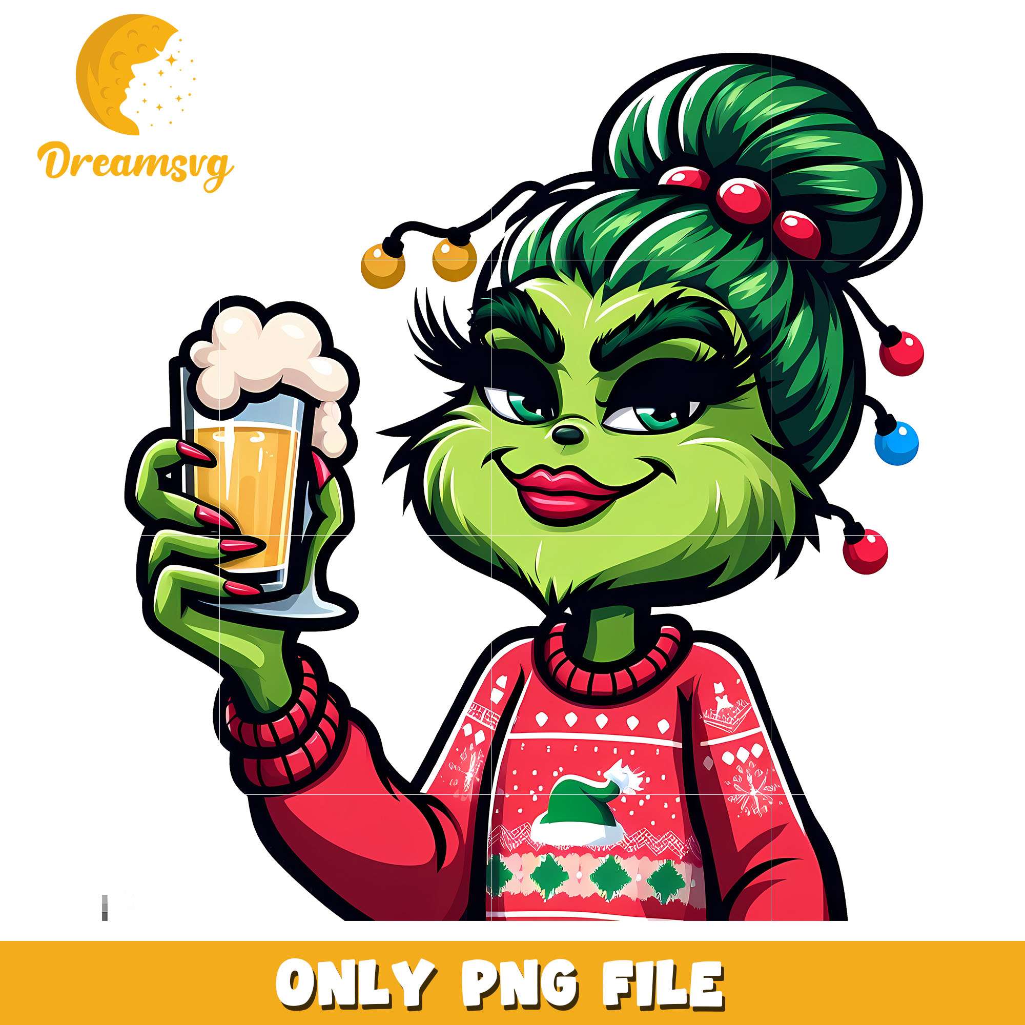 Grinch girl red drink beer png, Grinch girl png, christmas png