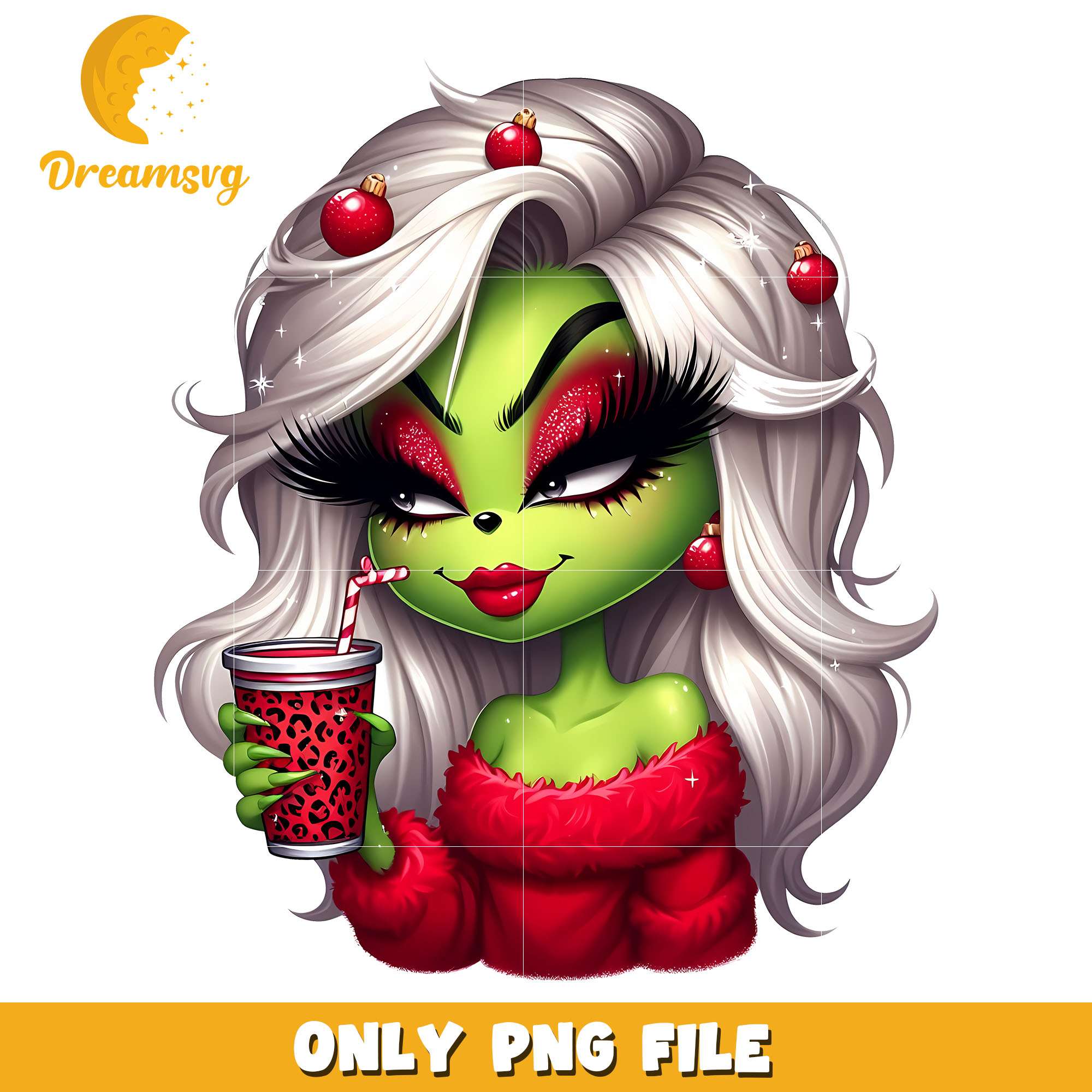 Grinch girl red drink png, grinch girl png, christmas png