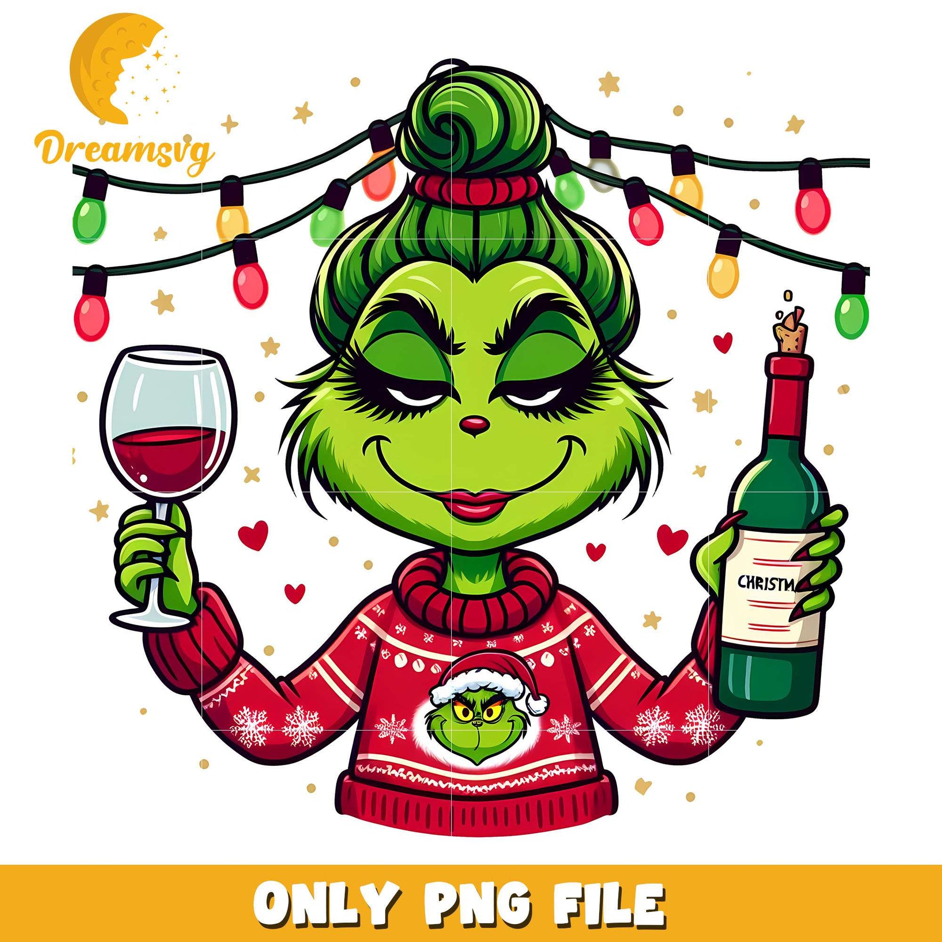 Grinch girl red light drink wine png, Grinch png, christmas png