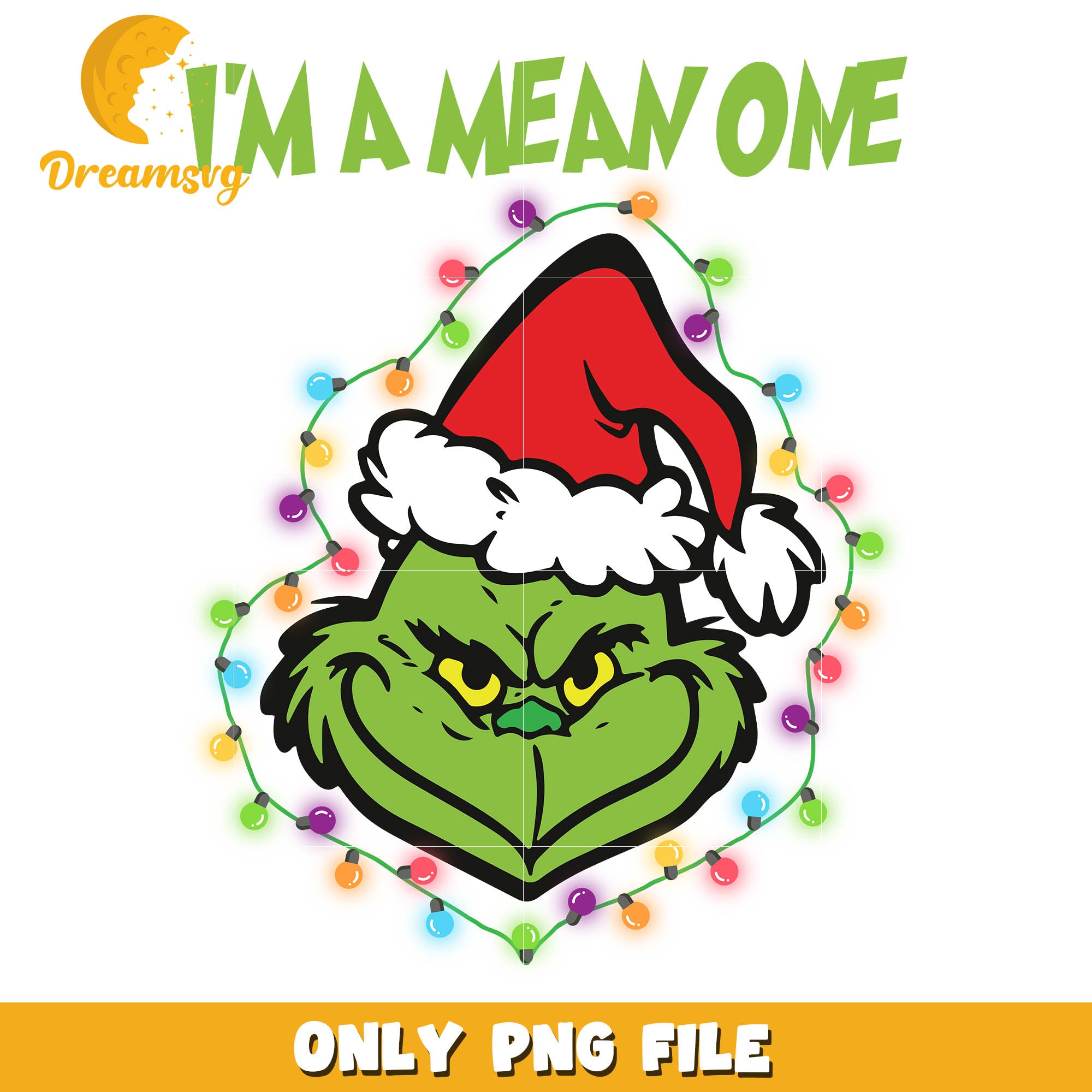 Grinch i;m a mean one christmas png, grinch face png, christmas lights png