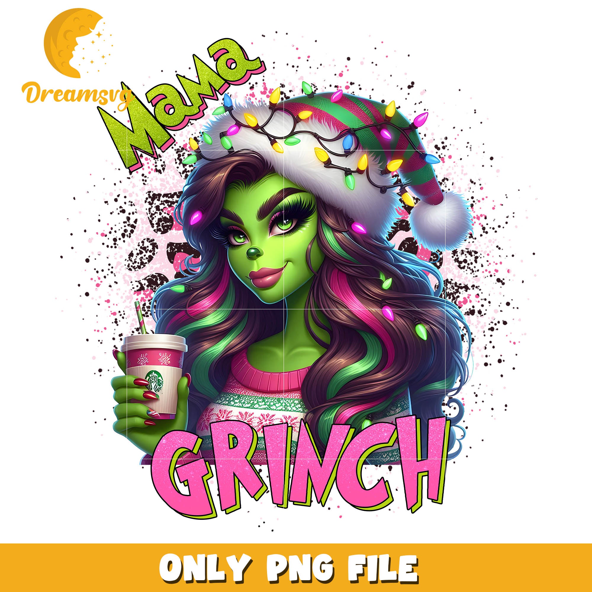 Grinch mama green skin christmas hat png, grinch coffee png