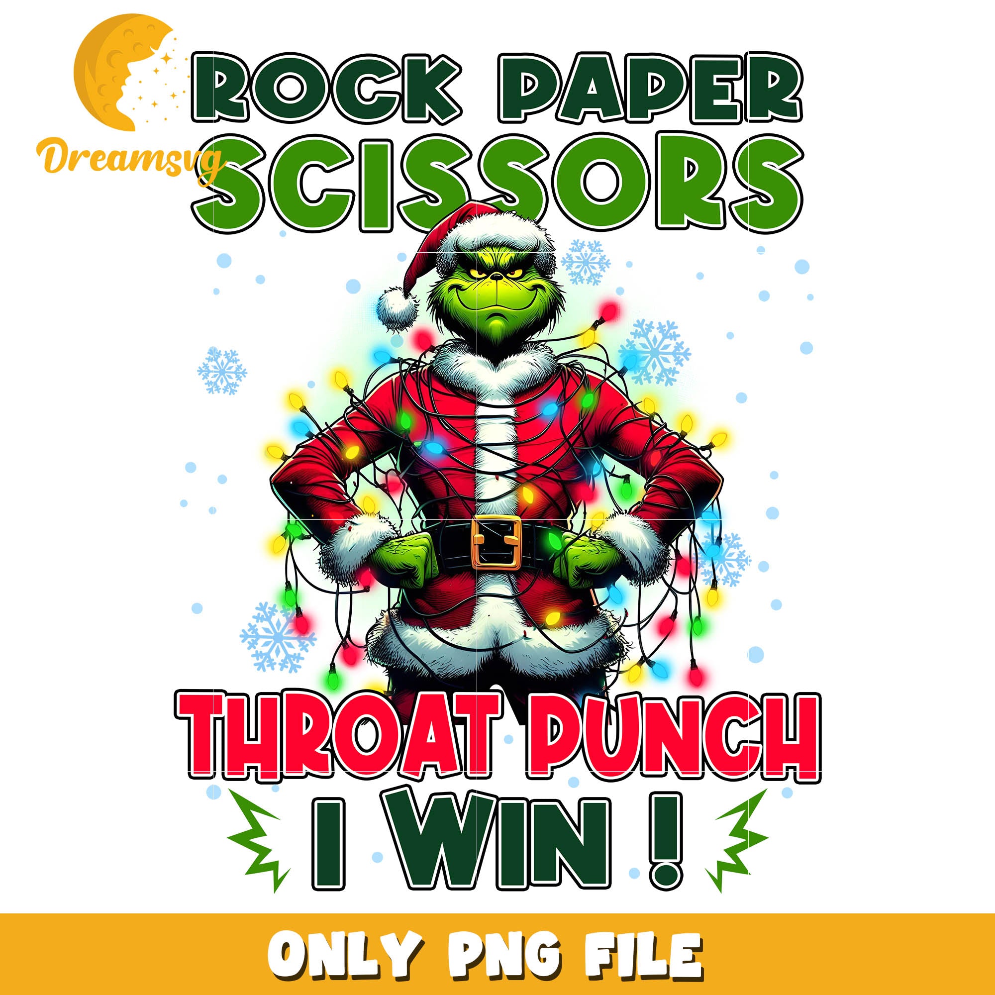 Grinch rock paper scissors throat punch i win png, grinch christmas png