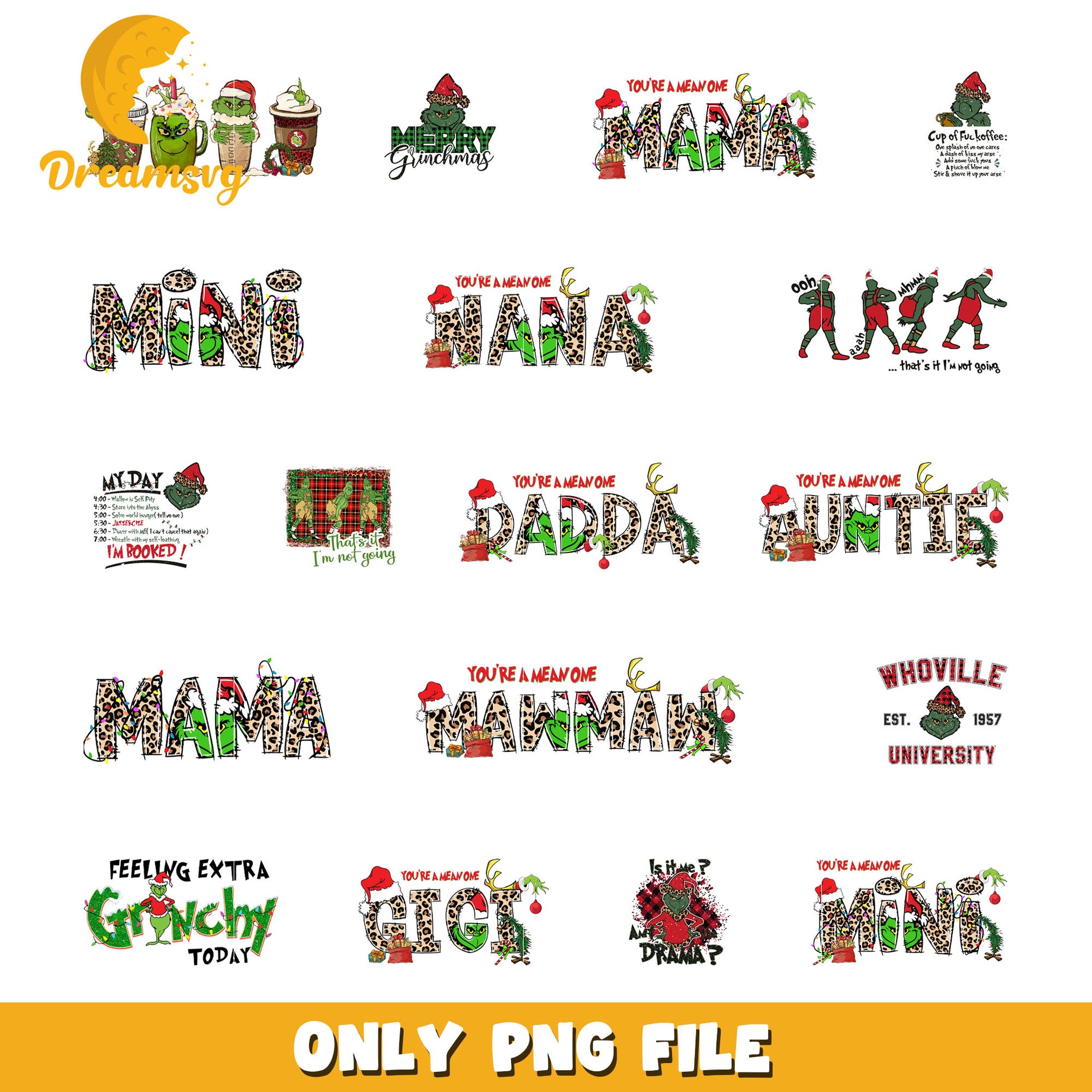 You're a mean one mama leopard design bundle png, mama grinch png​