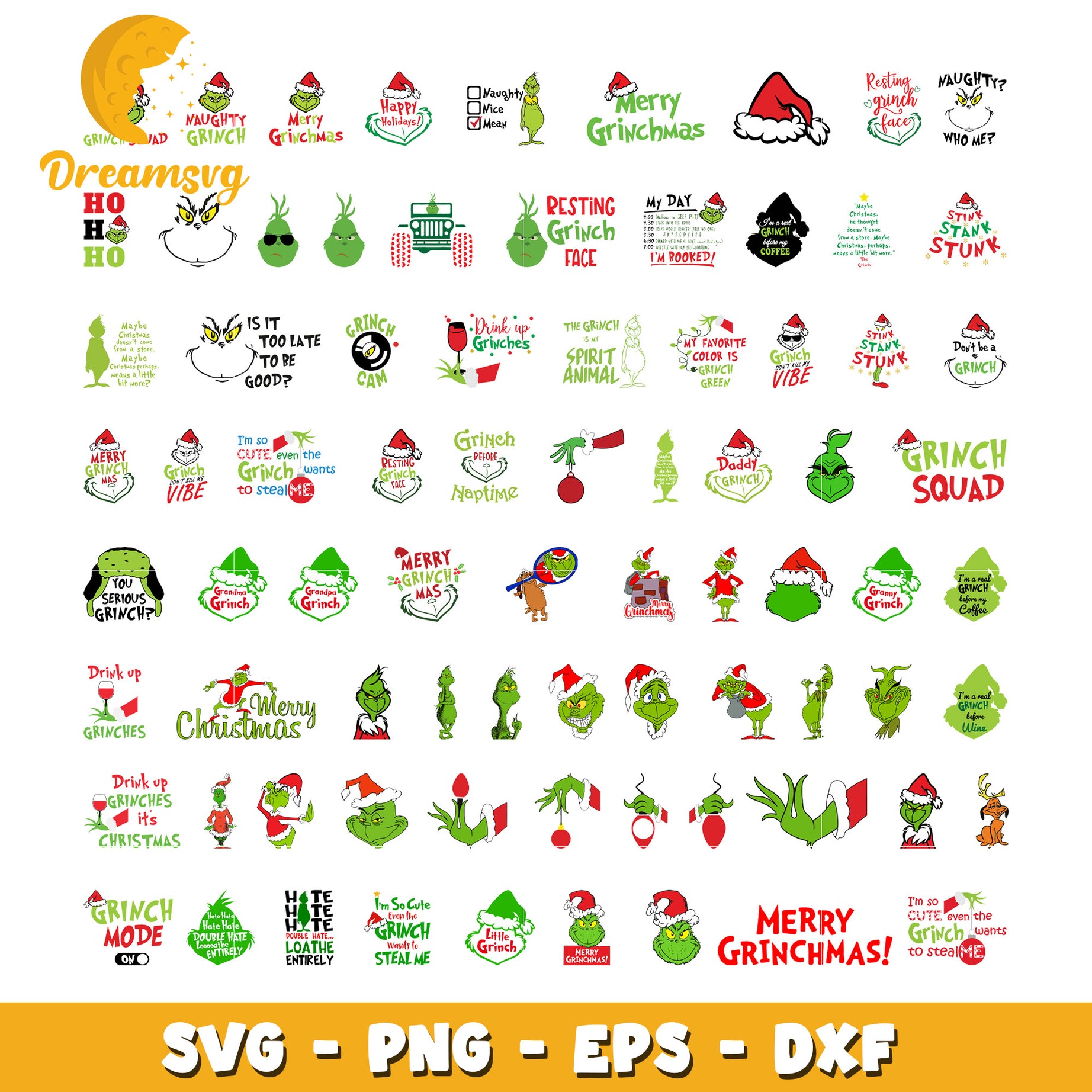 Merry grinchmas design bundle svg, resting grinch face svg