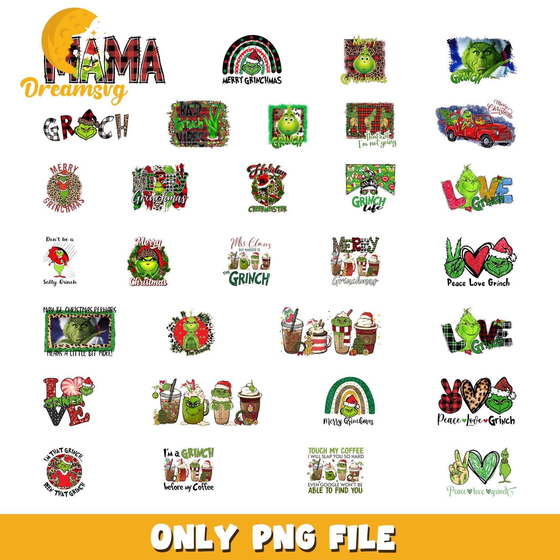 Peace love grinch​ buffalo plaid design bundle png, merry grinchmas png