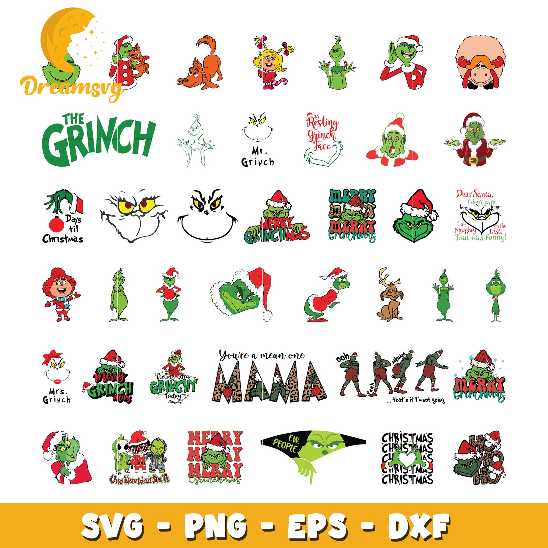 Resting grinch face christmas bundle svg, merry grinchmas svg