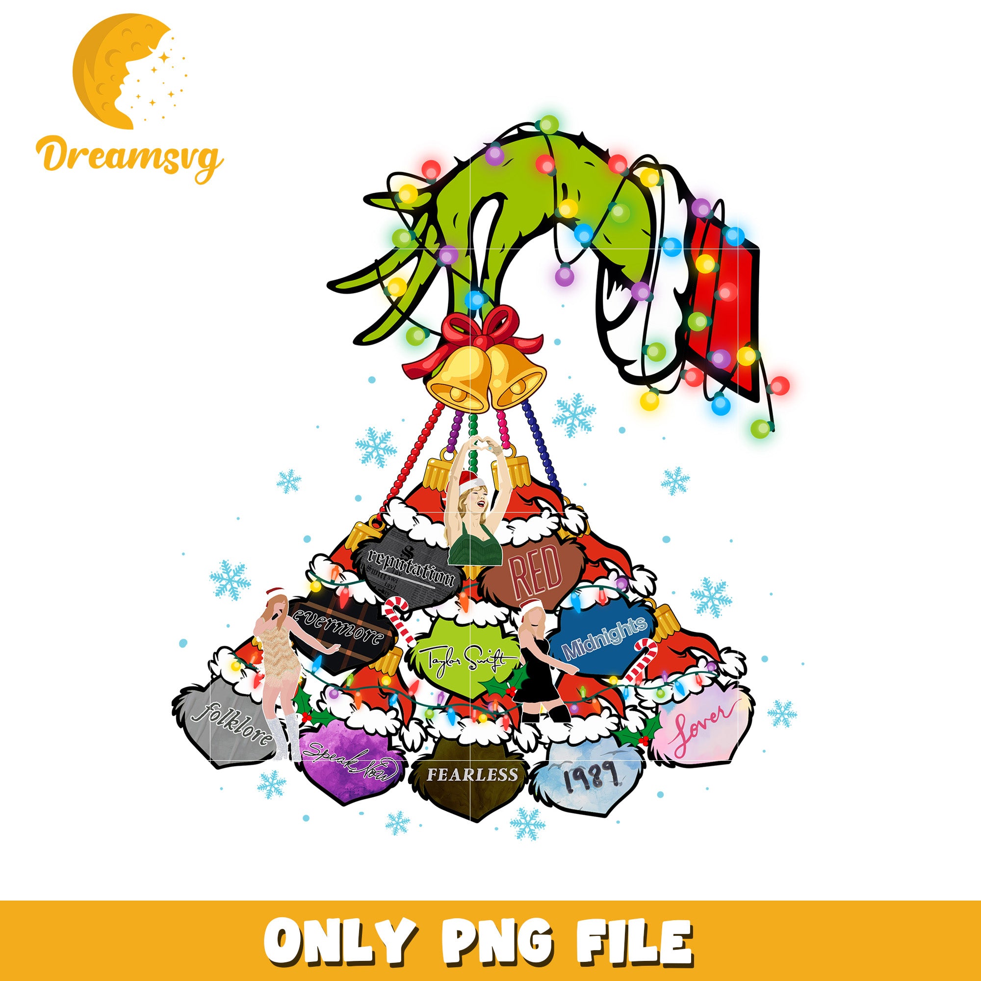 Grinch christmas bell png, white christmas png, grinch face png