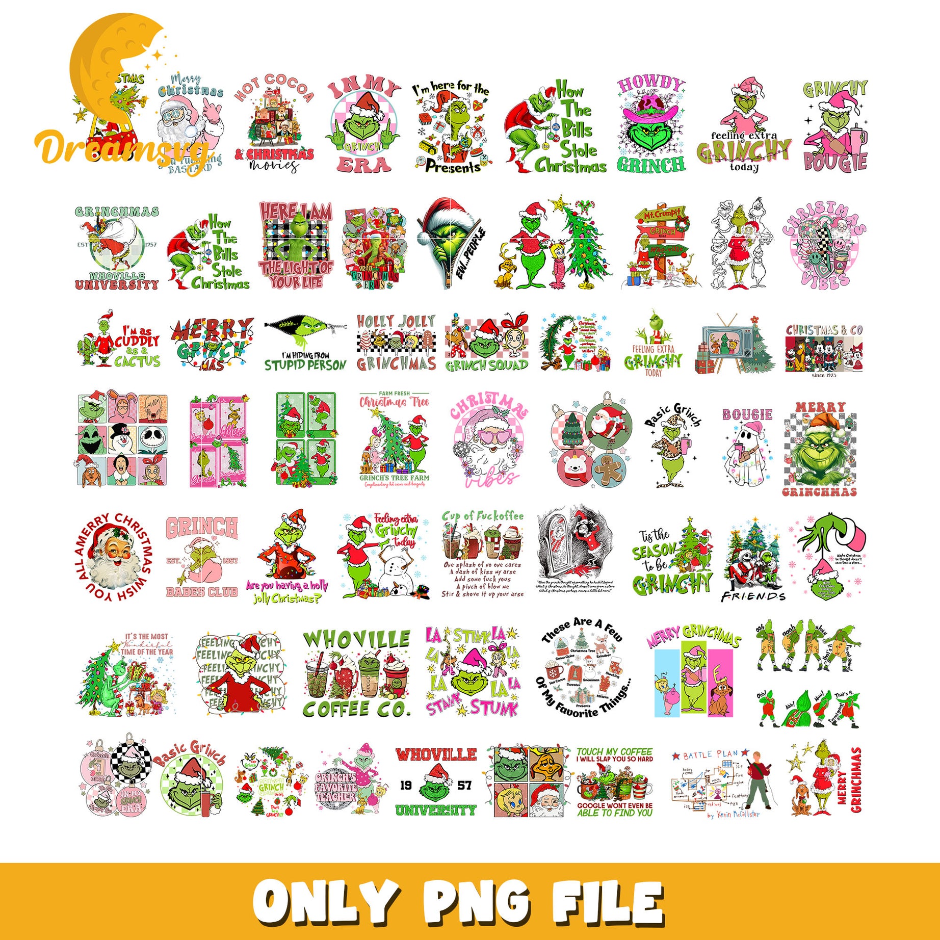 Merry grinchmas design bundle png, basic grinch​ png, grinch era png