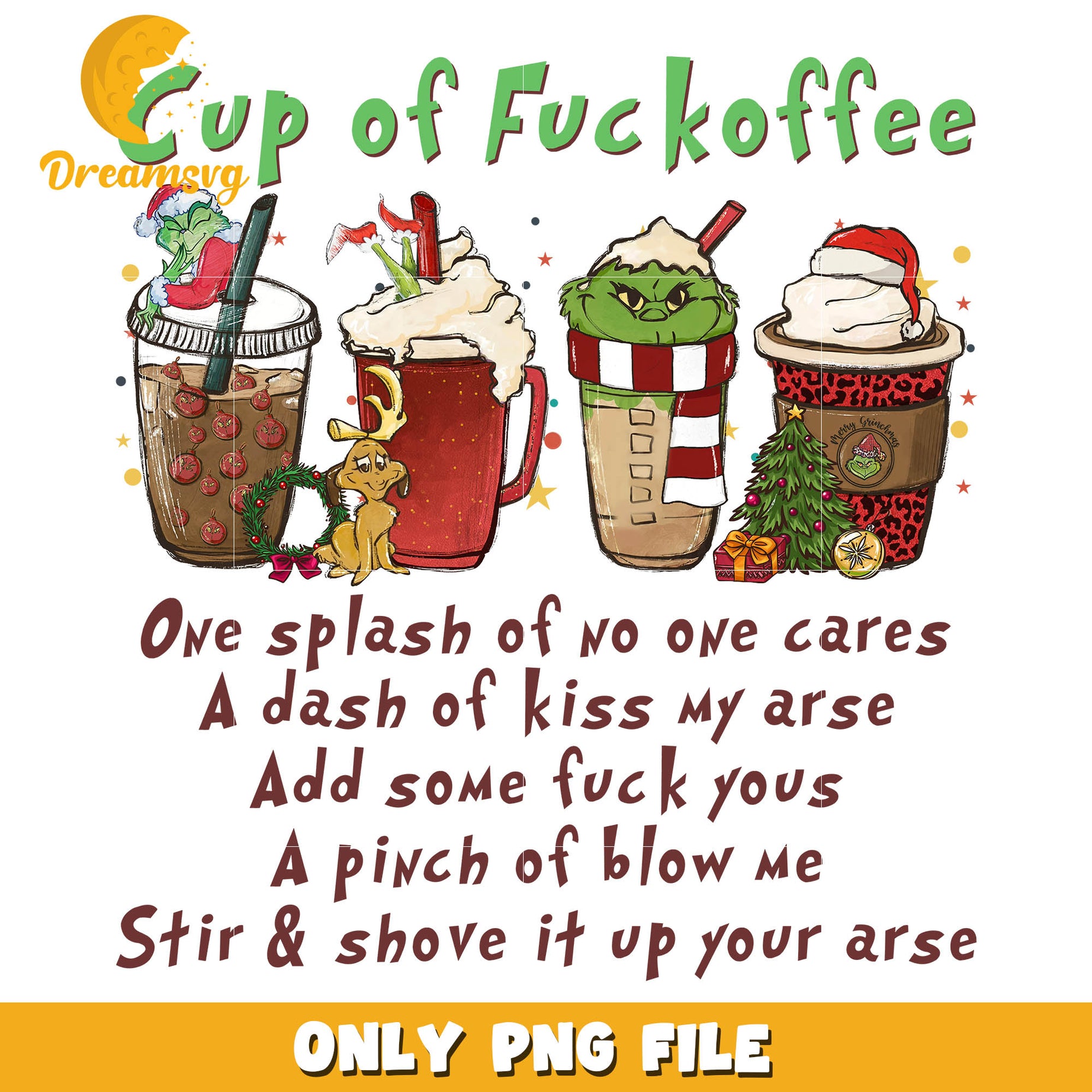 Grinch cup fuckoffee cartoon png, grinch coffee cup​ png