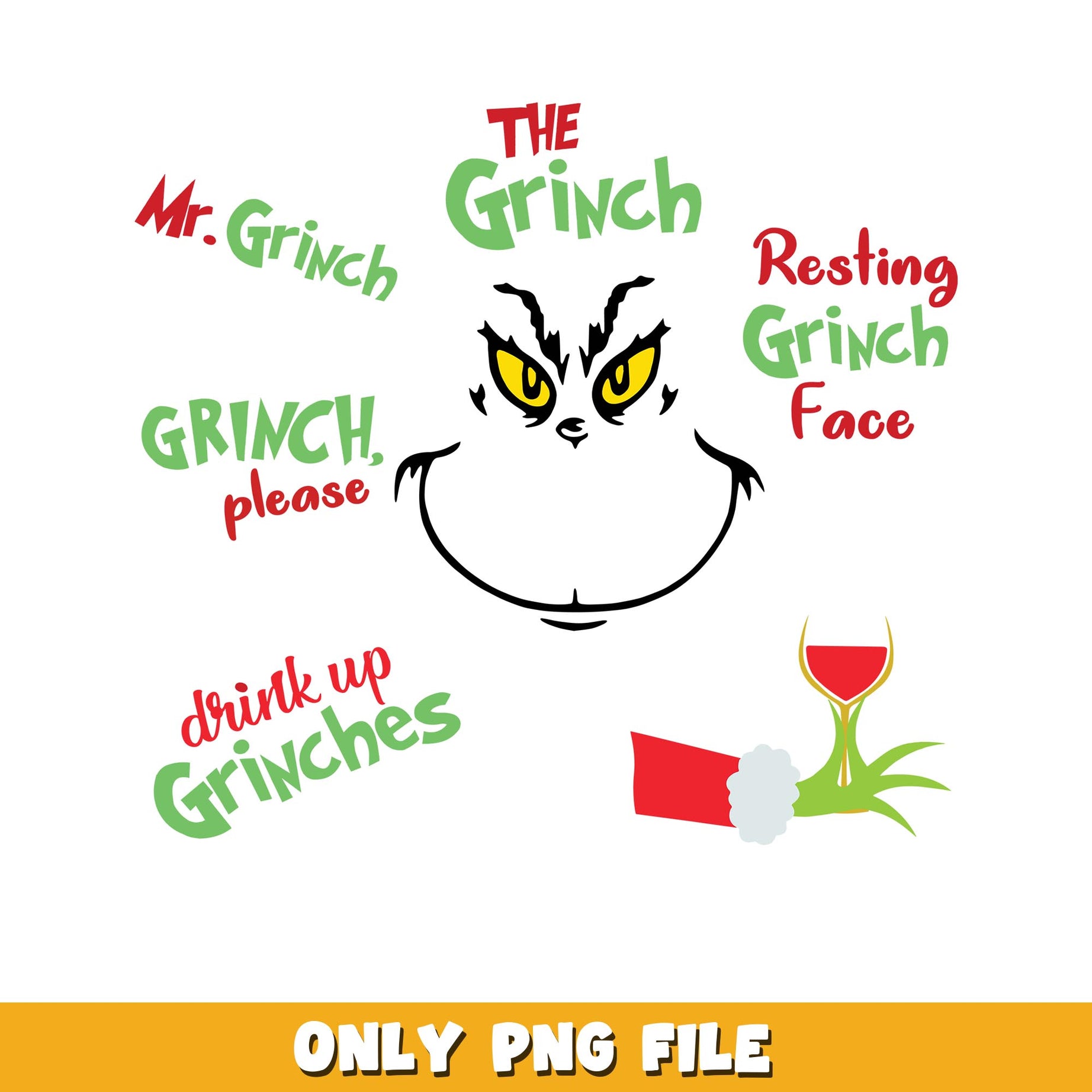 The grinch Christmas png, grinch bundle png, cartoon png  