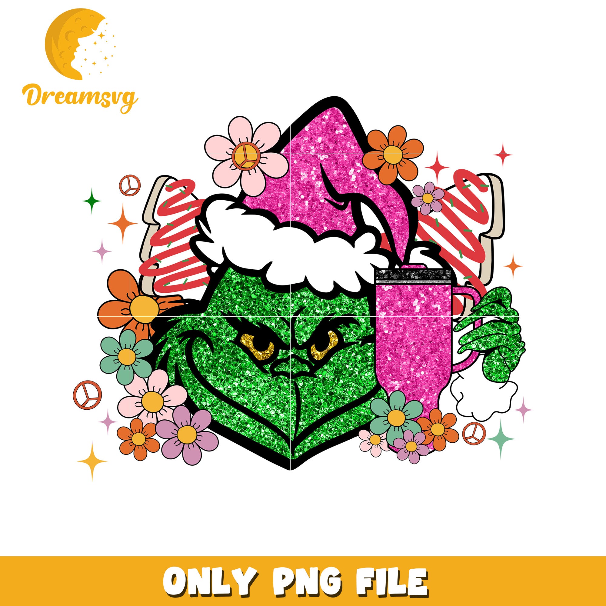 Grinch flowers png, grinch quotes​ png, christmas bell png