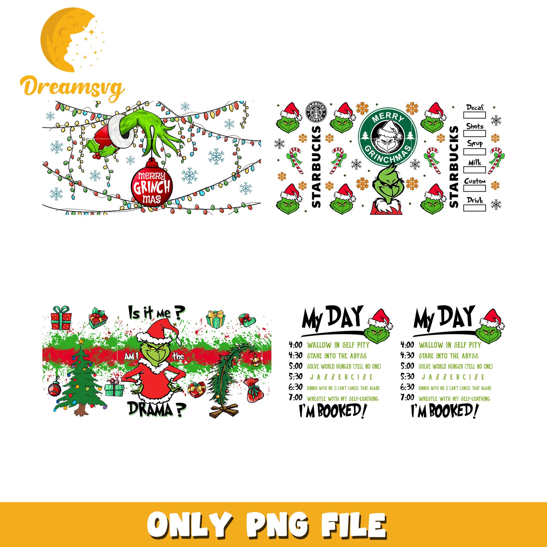 Merry grinchmas starbucks tumbler bundle png, starbucks grinch​ png