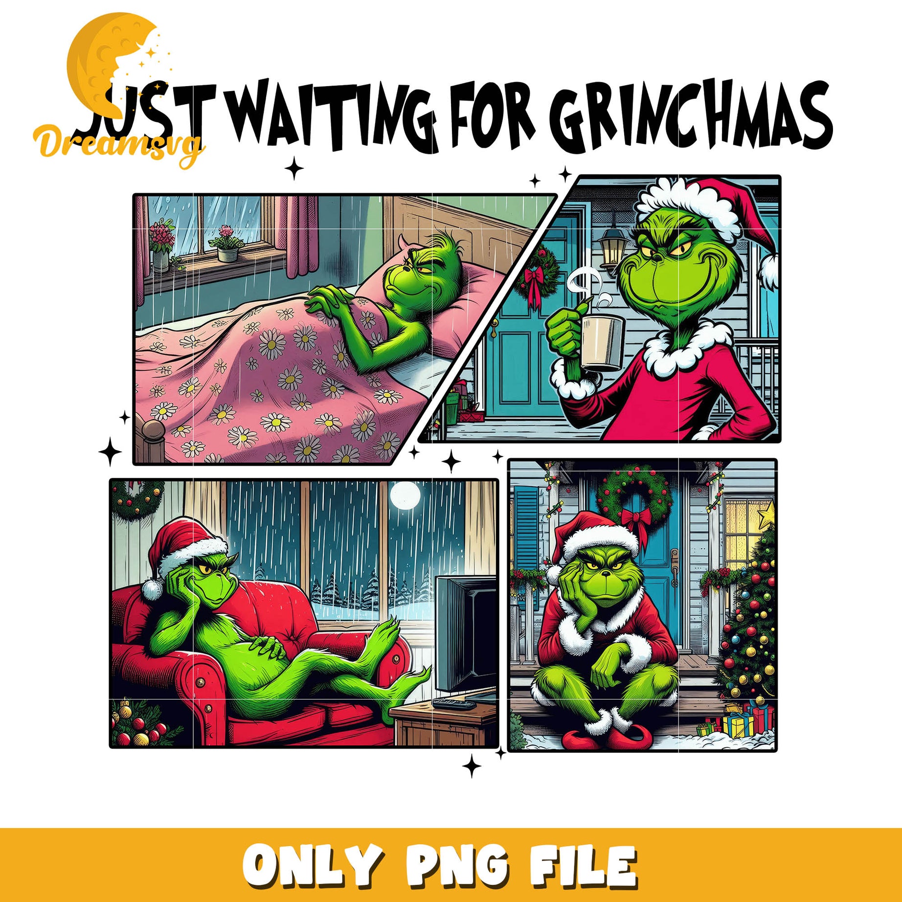 Grinch house waiting christmas png, the grinch who stole christmas movie​ png