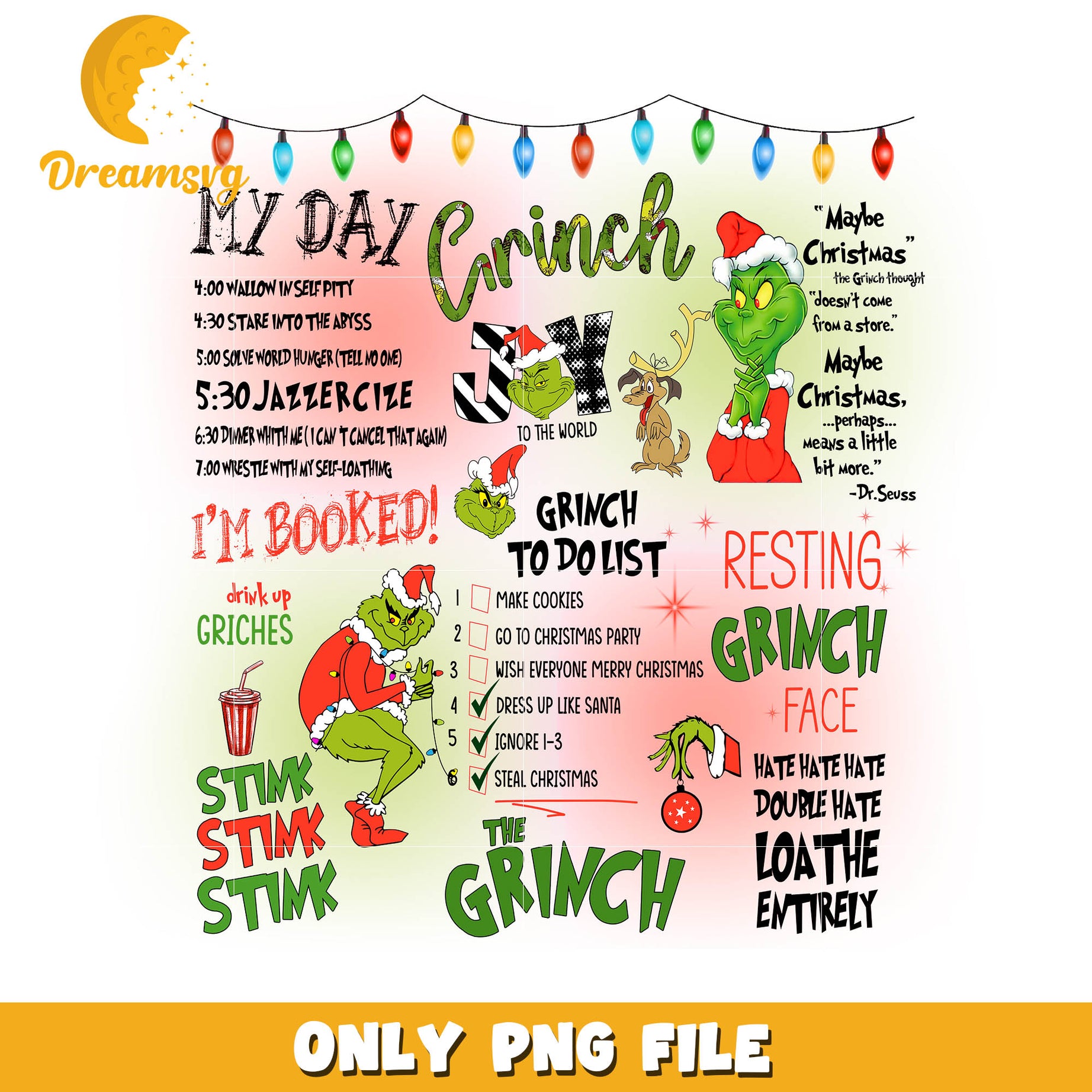 Grinch i'm booked my day png, grinch characters​ png, to do list png