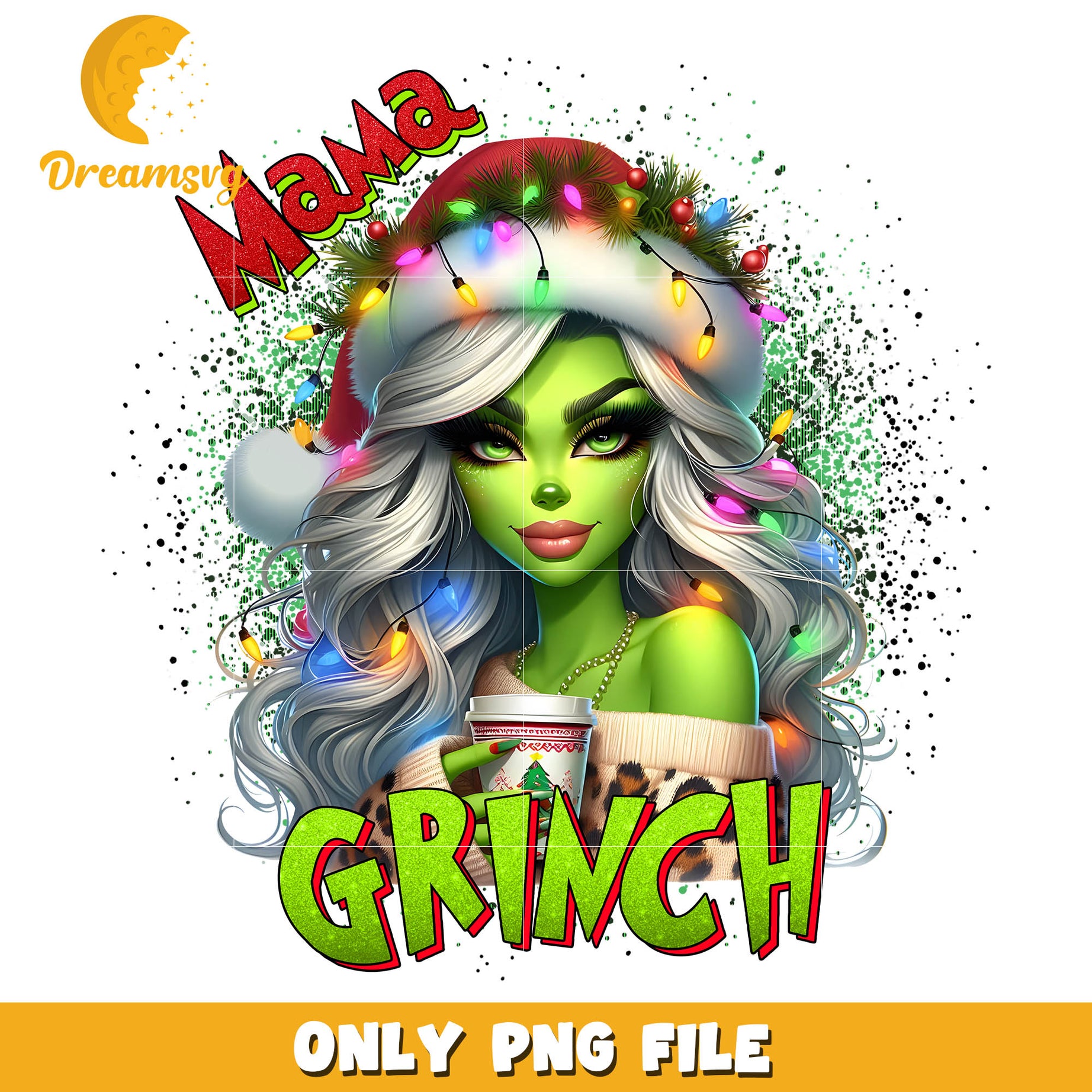 Grinch mama green painting png, grinch coffee png, christmas png