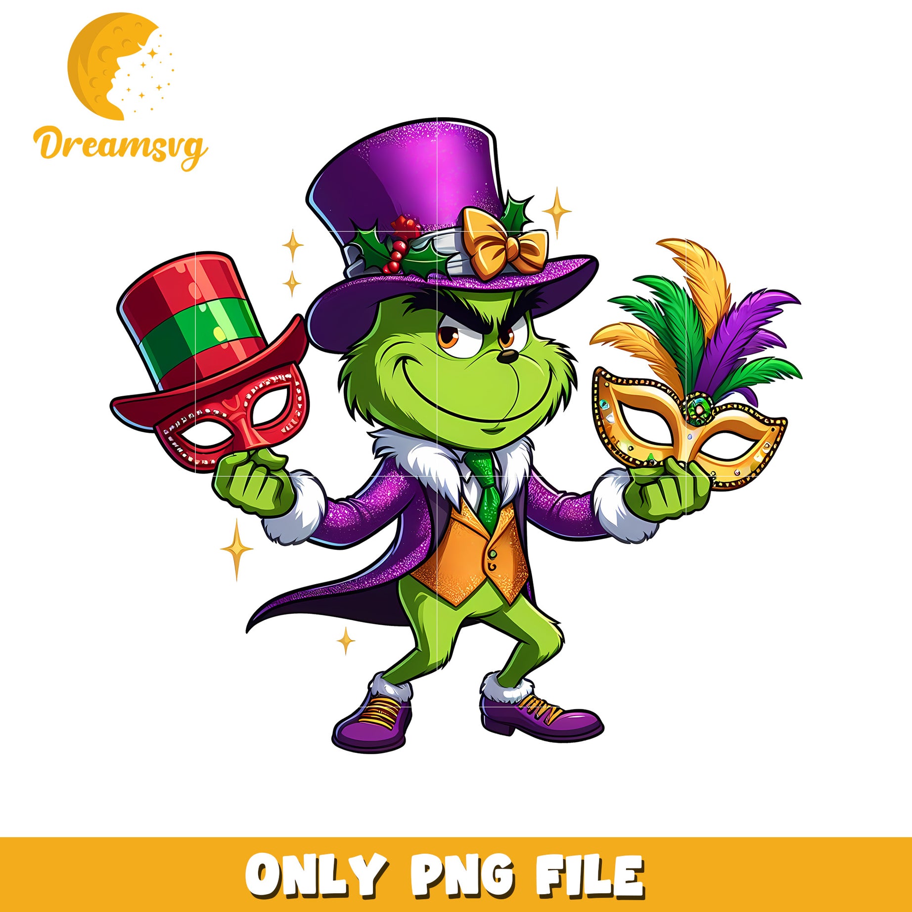 Grinch mardi gras outfit png, dr seuss character png, mardi gras png