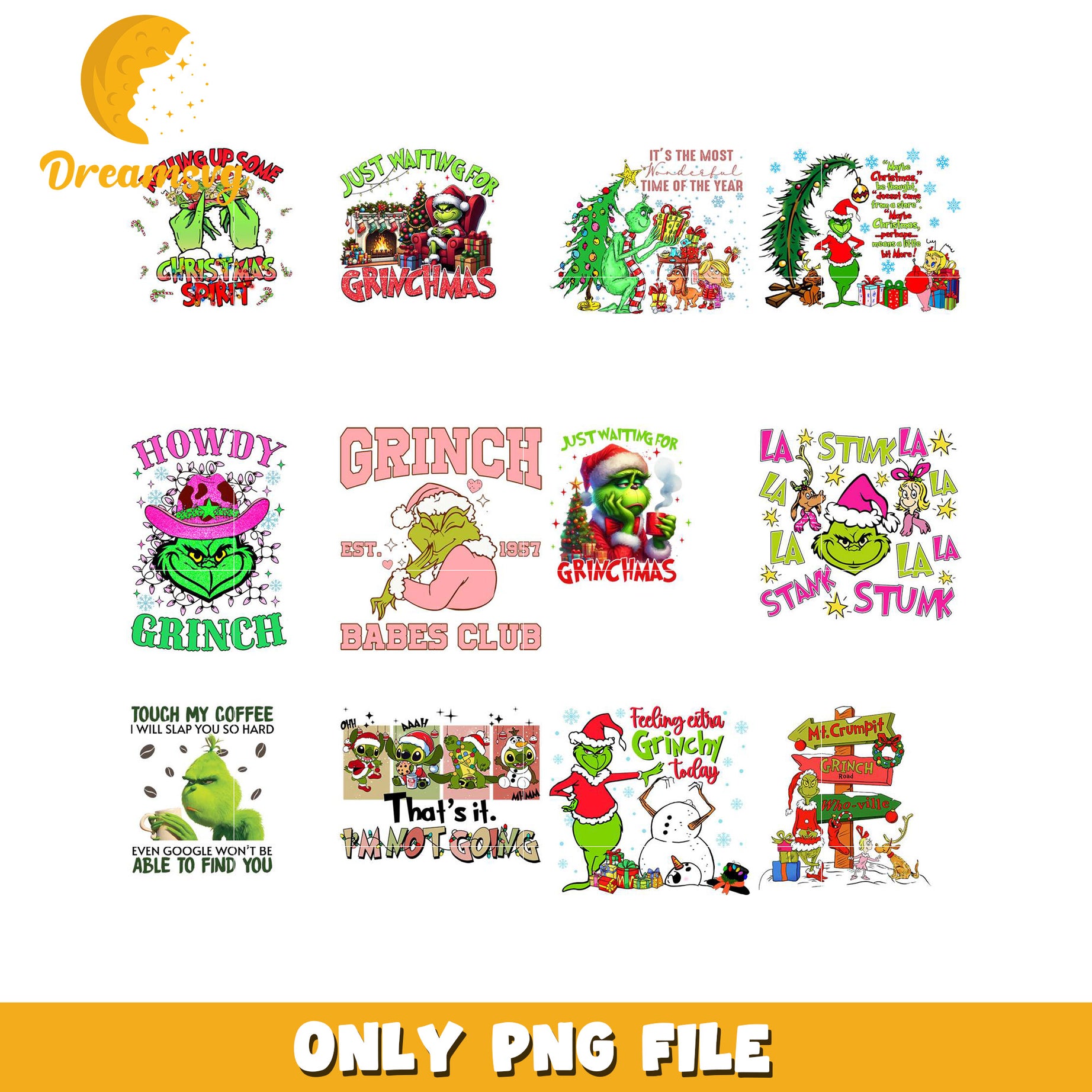 Grinchmas PNG Bundle 10 Cute Grinch Designs