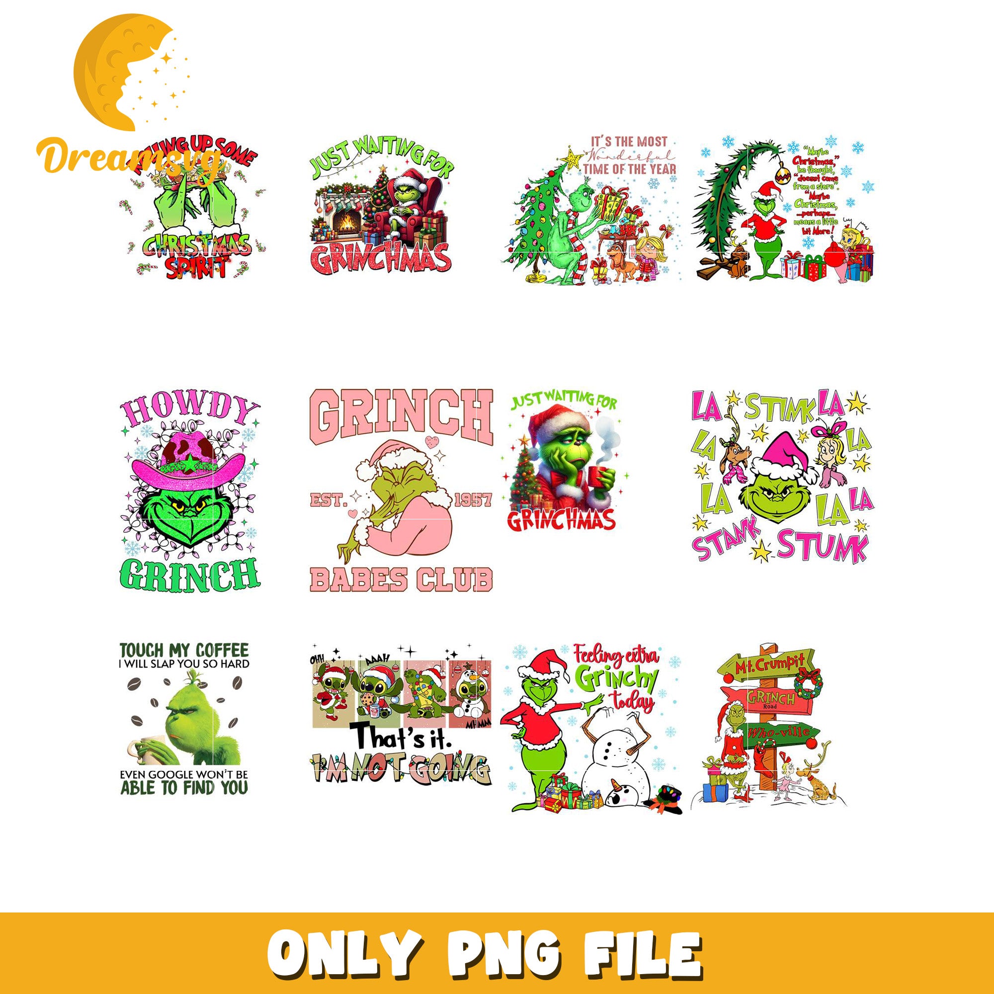 Grinchmas PNG Bundle 10 Cute Grinch Designs