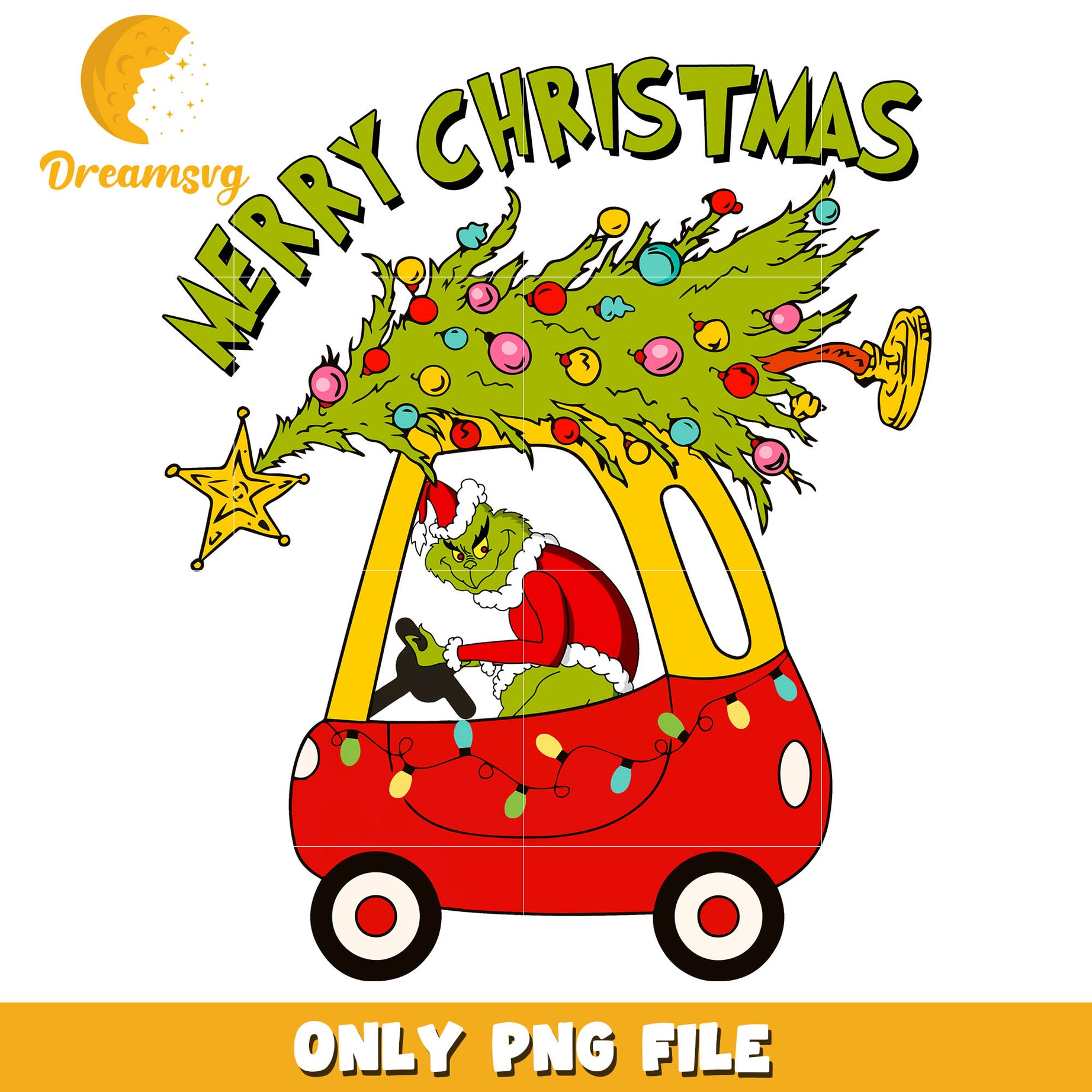 Grinch merry christmas red car disney png, grinch face​ png