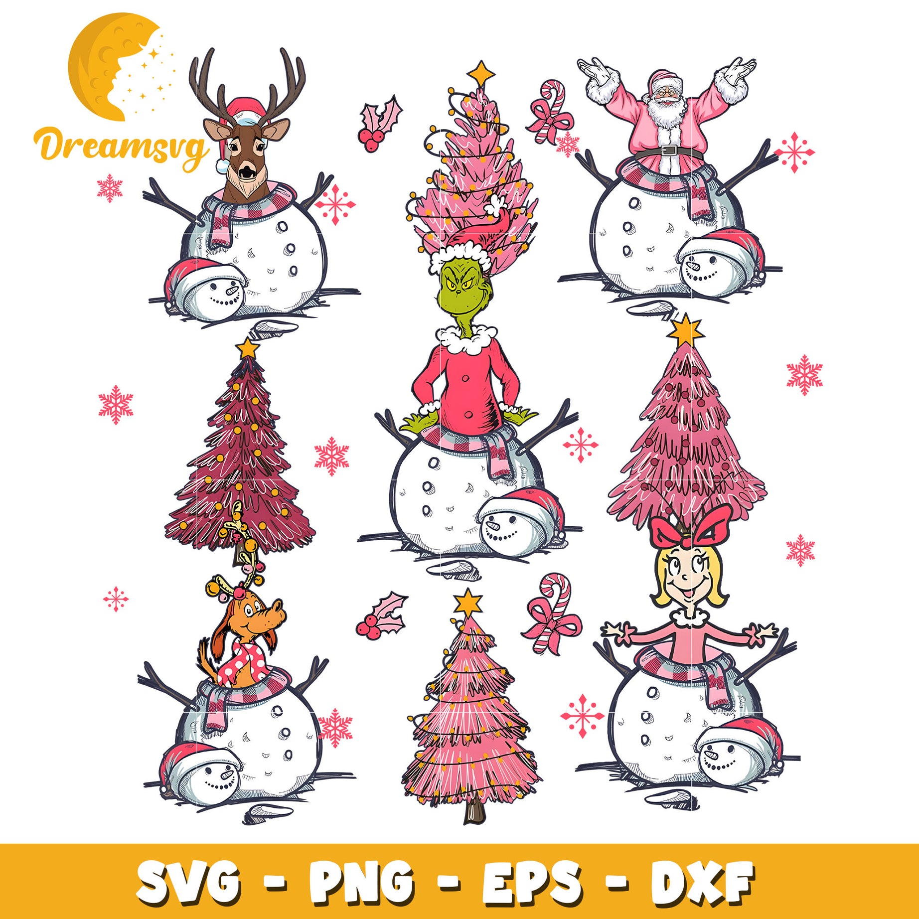 Grinch snow man and christmas tree svg, Grinch svg, christmas svg