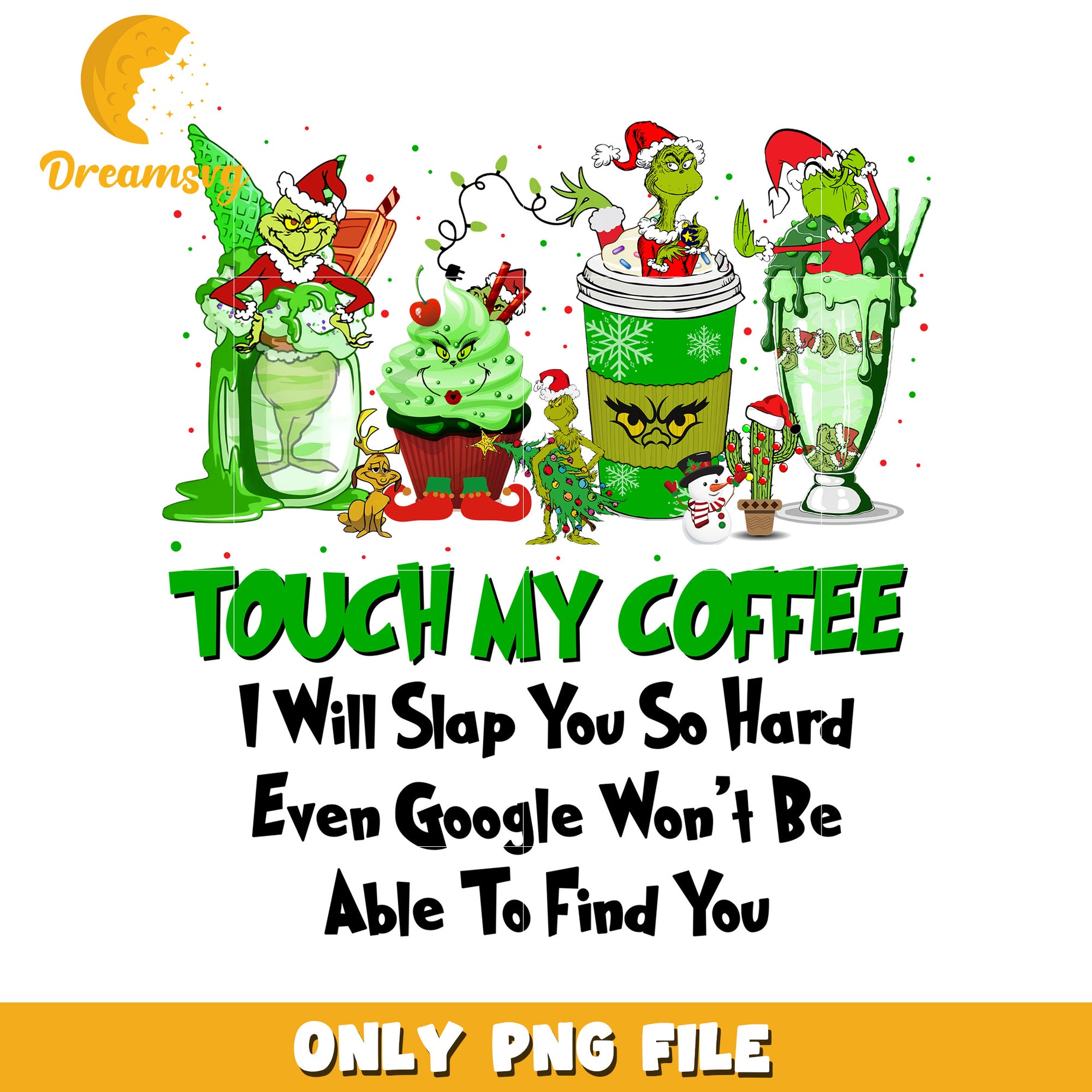 Grinch touch my coffee png, christmas lights​​ png, baby grinch png