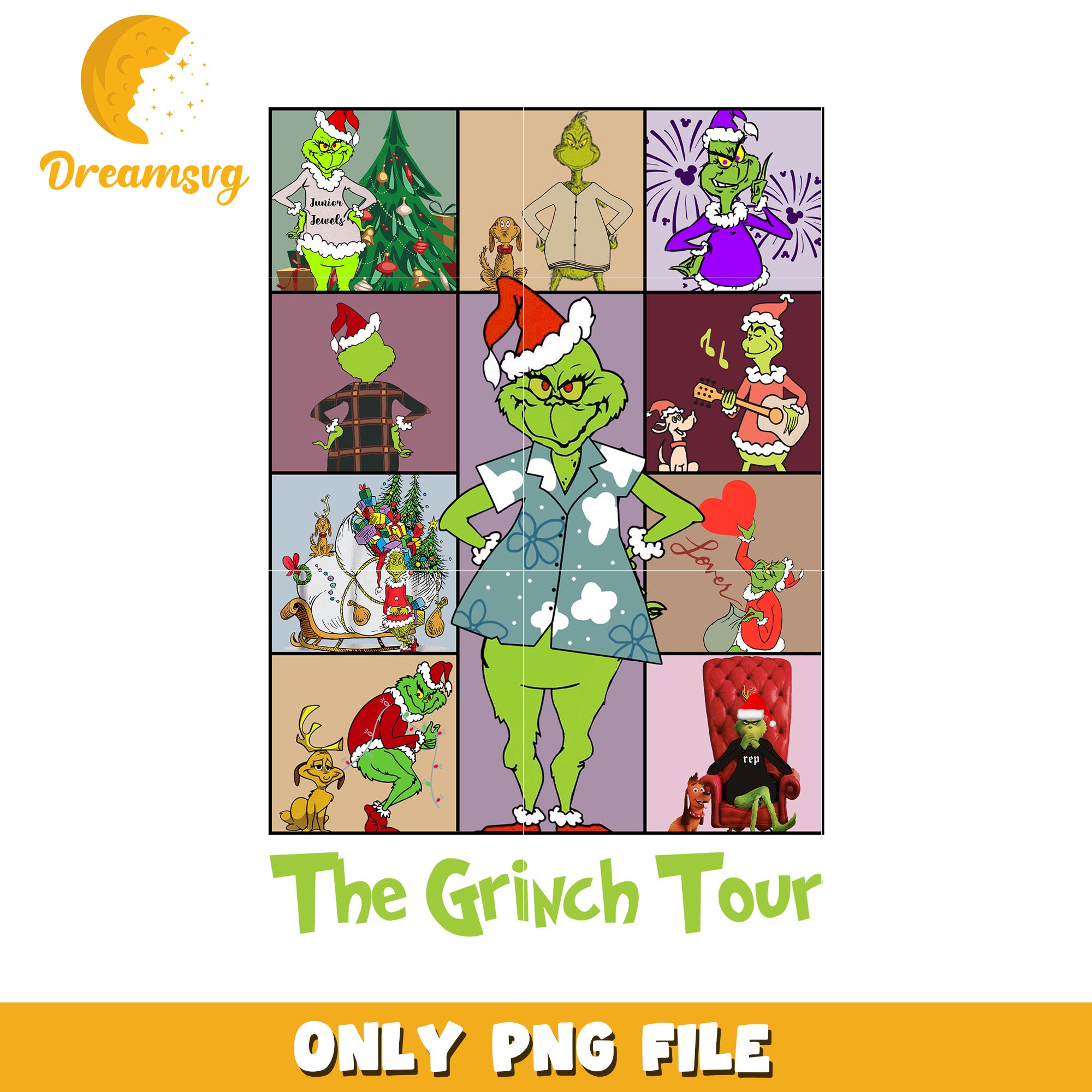 Grinch tour design png, christmas decor png, grinch smile png